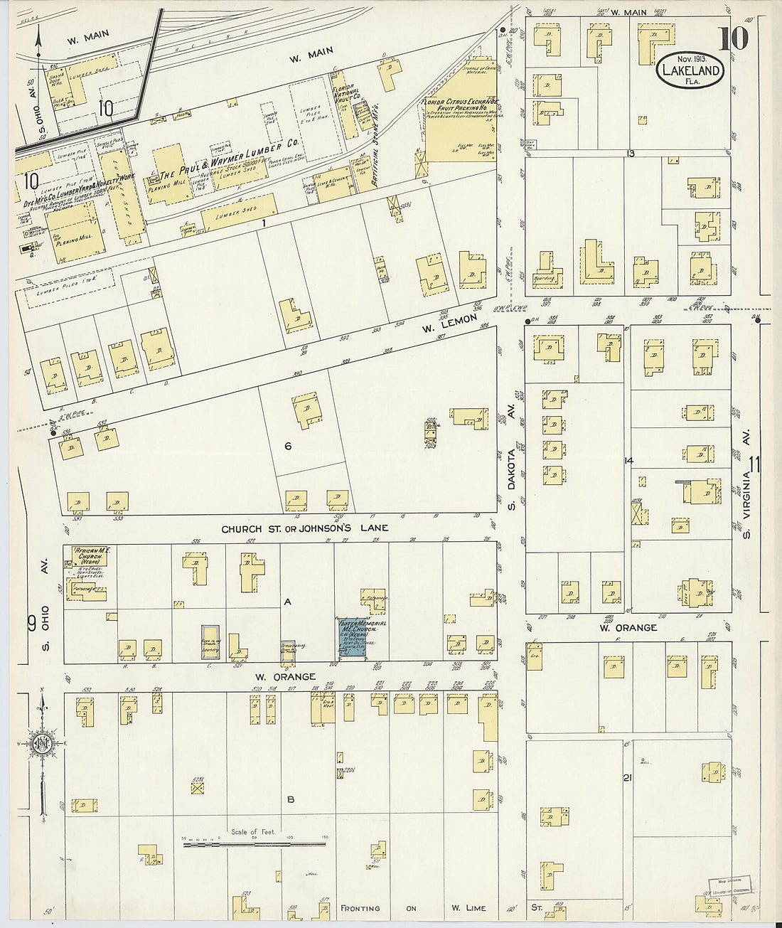 This old map of Lakeland, Polk County, Florida was created by Sanborn Map Company in 1913