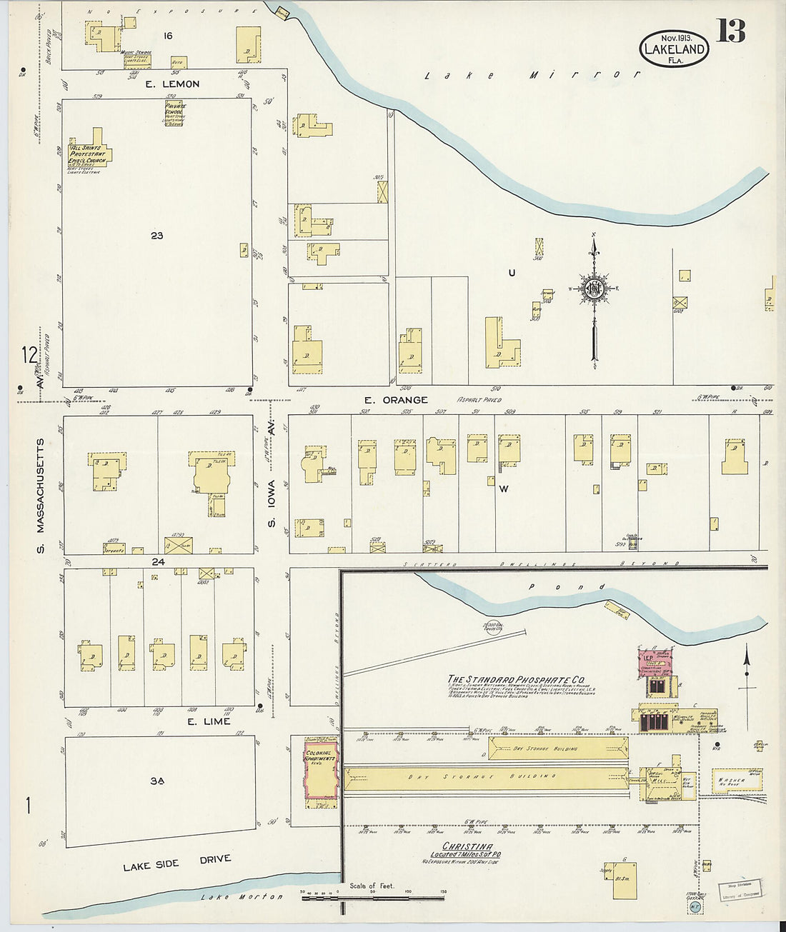 This old map of Lakeland, Polk County, Florida was created by Sanborn Map Company in 1913