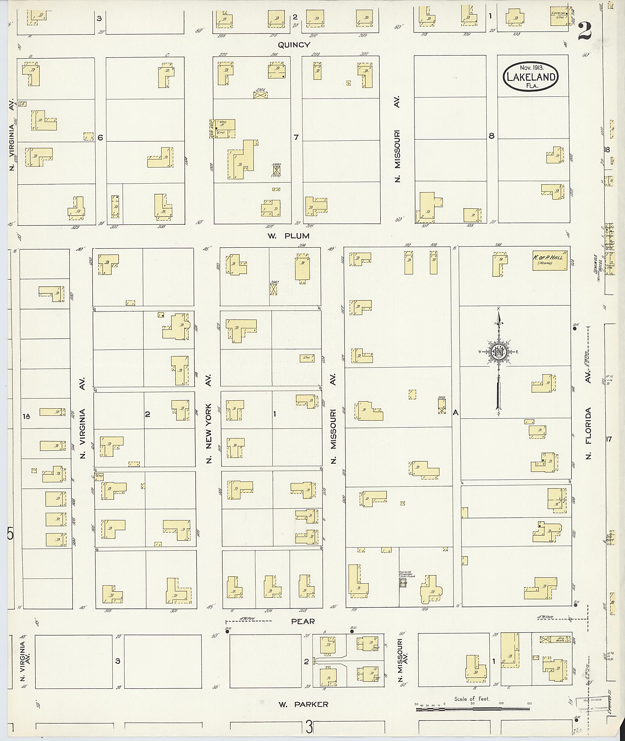This old map of Lakeland, Polk County, Florida was created by Sanborn Map Company in 1913