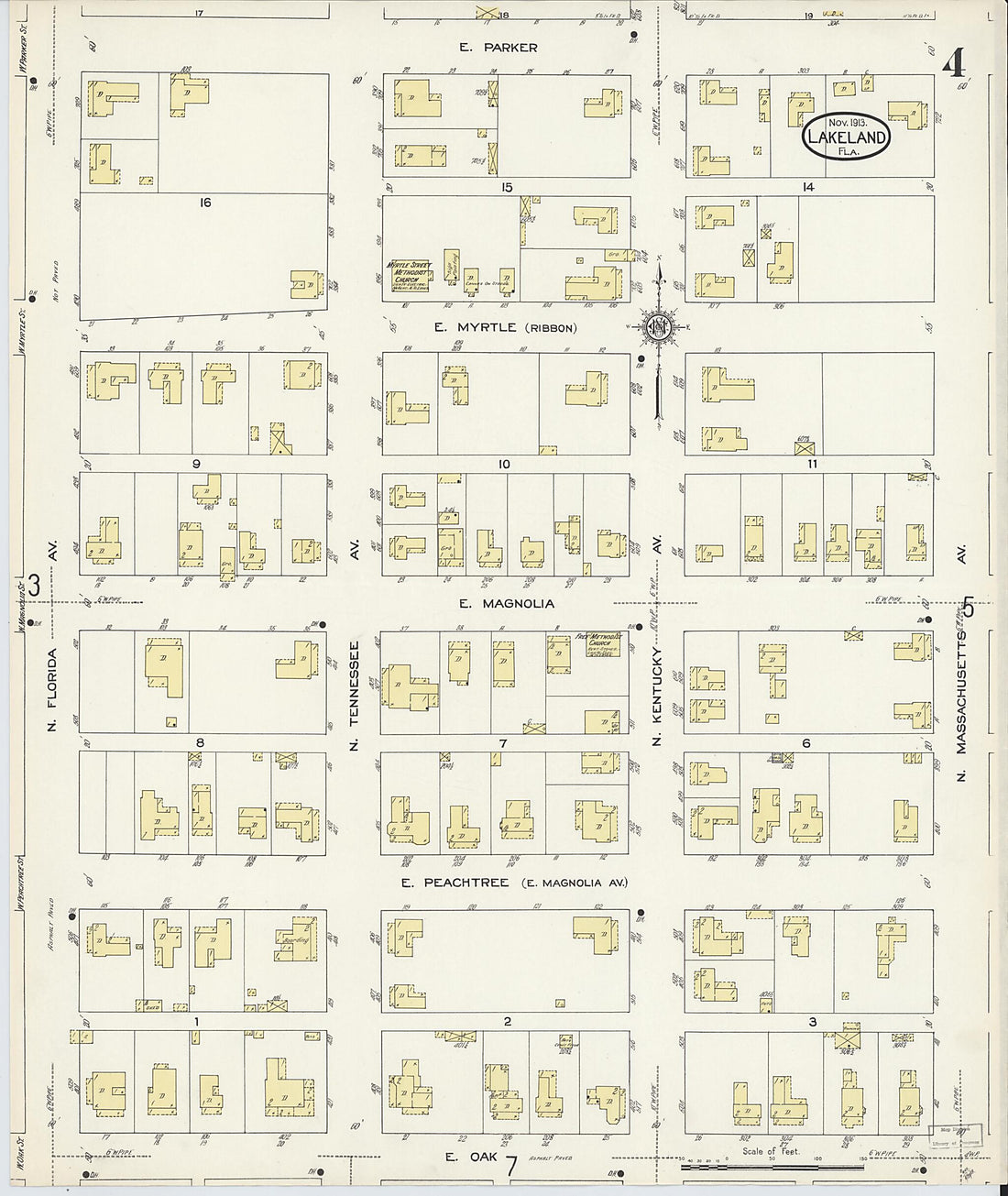 This old map of Lakeland, Polk County, Florida was created by Sanborn Map Company in 1913