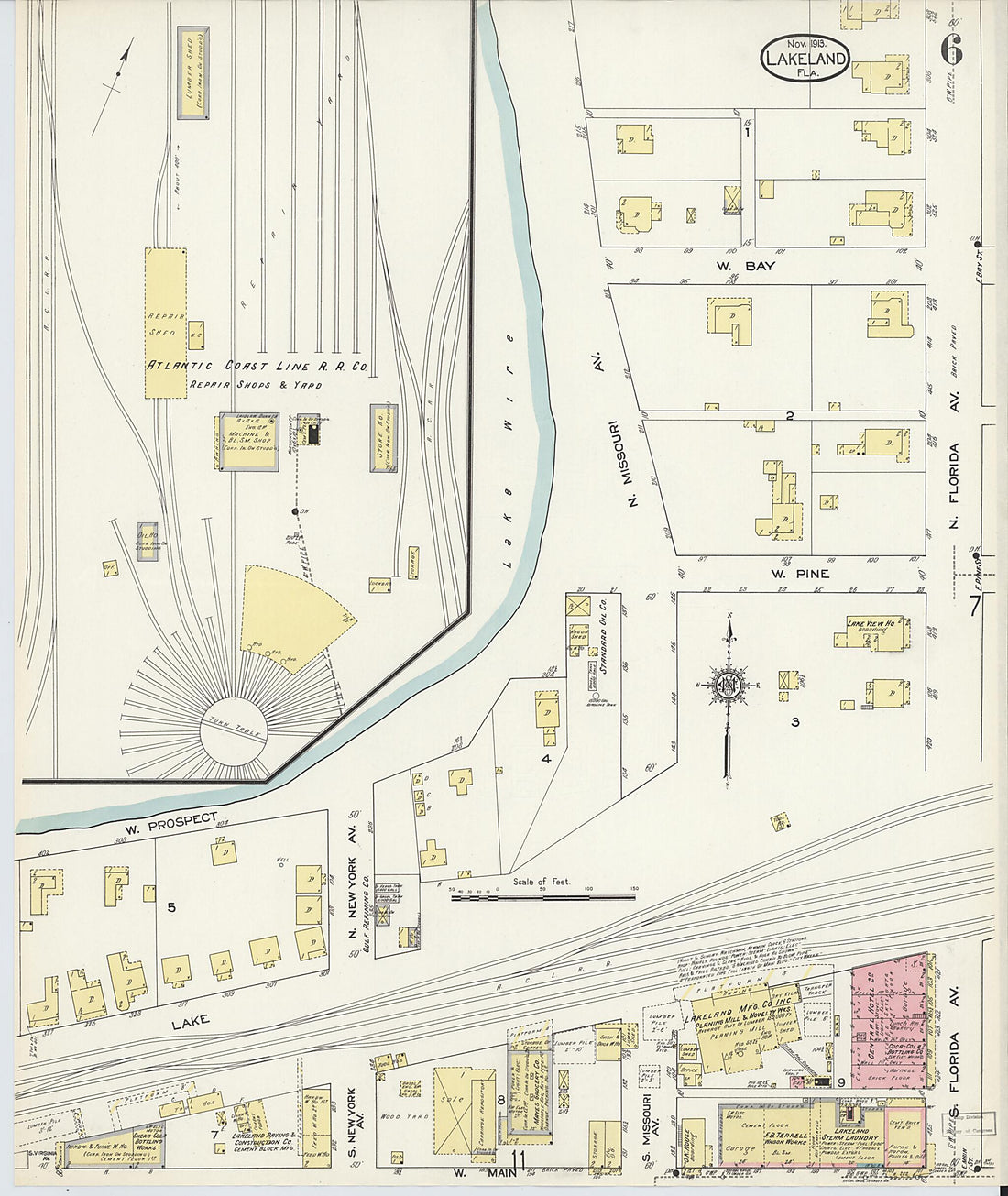 This old map of Lakeland, Polk County, Florida was created by Sanborn Map Company in 1913