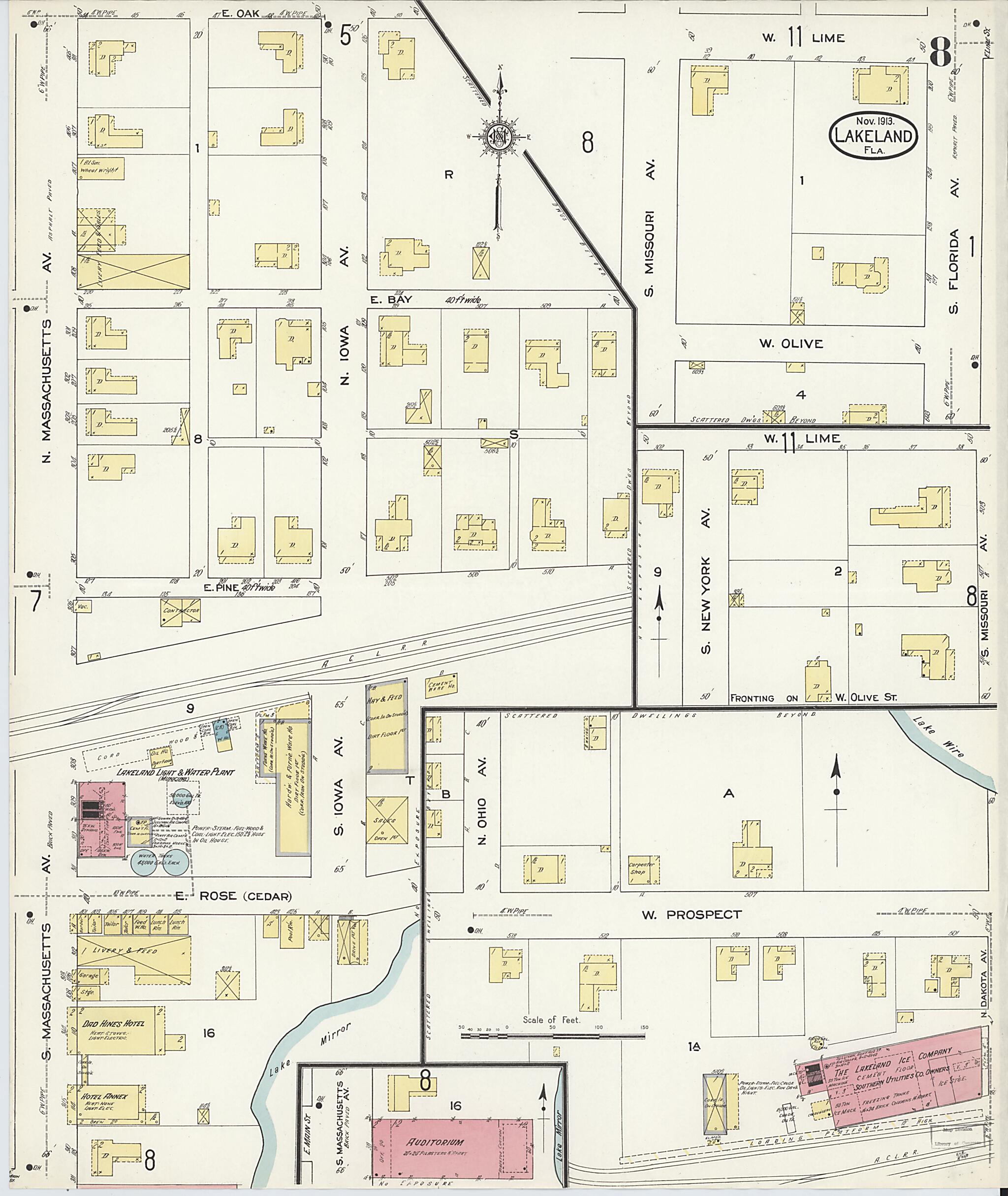 This old map of Lakeland, Polk County, Florida was created by Sanborn Map Company in 1913