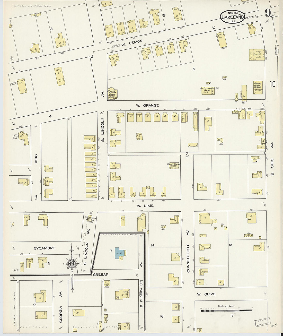 This old map of Lakeland, Polk County, Florida was created by Sanborn Map Company in 1913