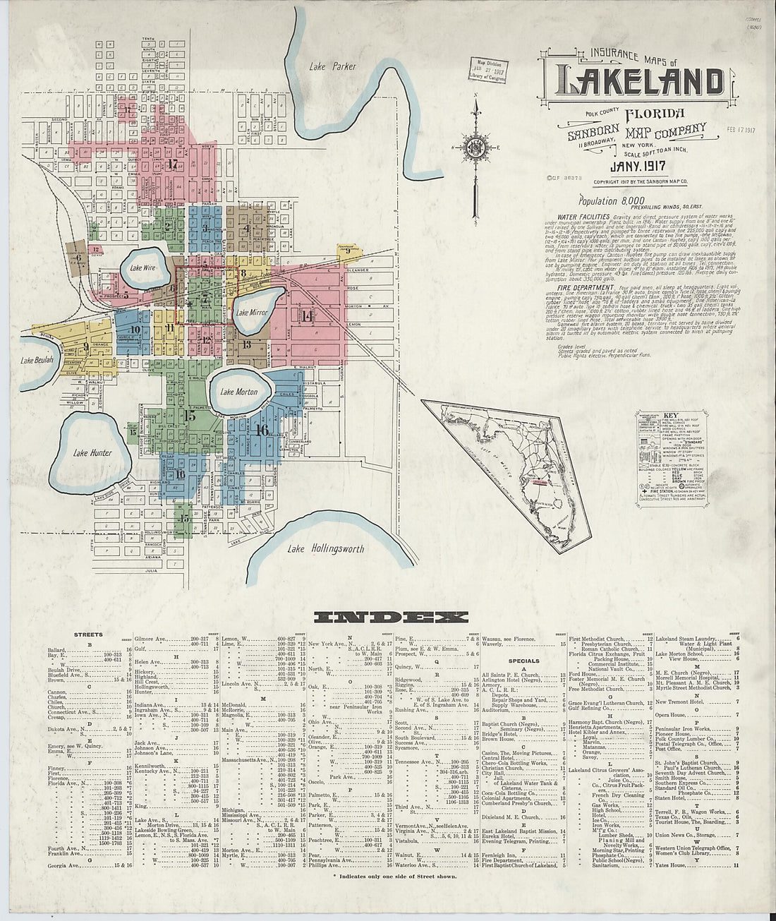 This old map of Lakeland, Polk County, Florida was created by Sanborn Map Company in 1917
