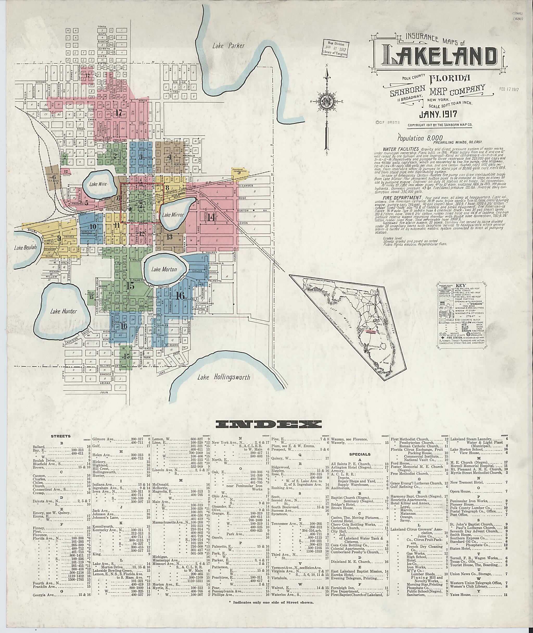 This old map of Lakeland, Polk County, Florida was created by Sanborn Map Company in 1917