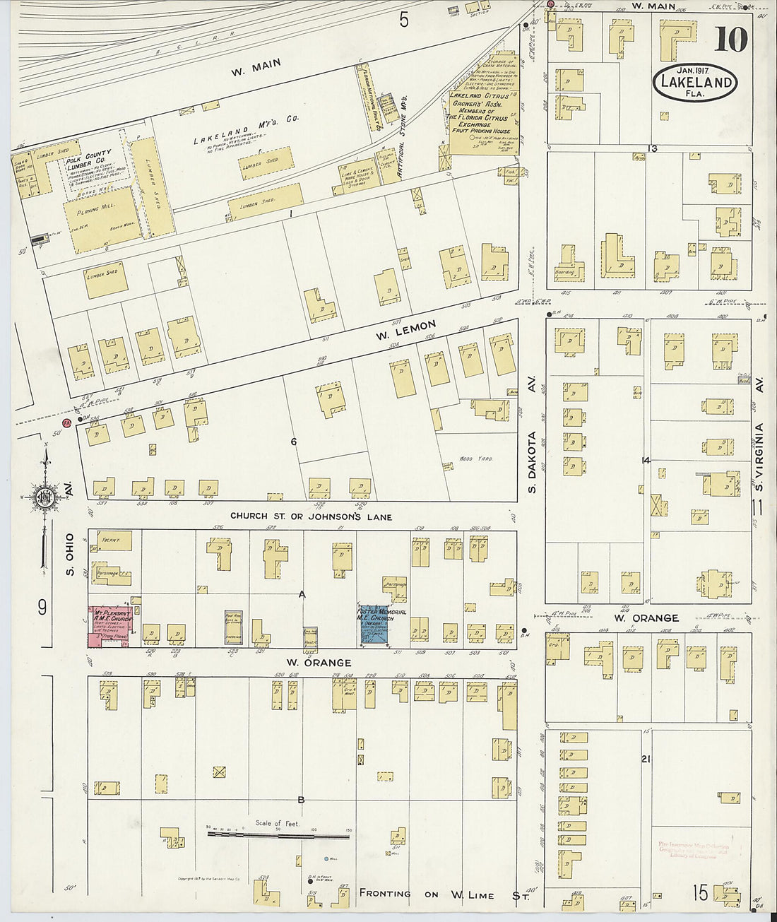 This old map of Lakeland, Polk County, Florida was created by Sanborn Map Company in 1917