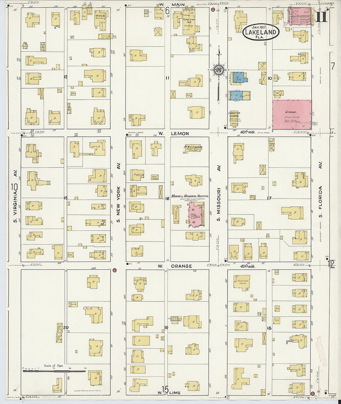 This old map of Lakeland, Polk County, Florida was created by Sanborn Map Company in 1917