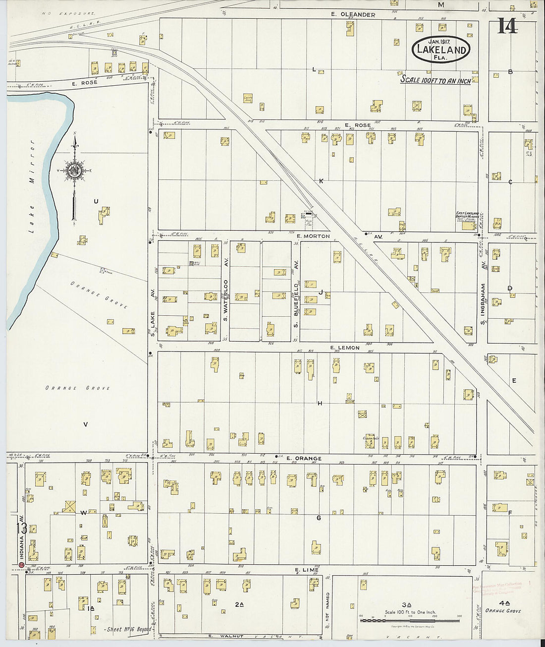 This old map of Lakeland, Polk County, Florida was created by Sanborn Map Company in 1917