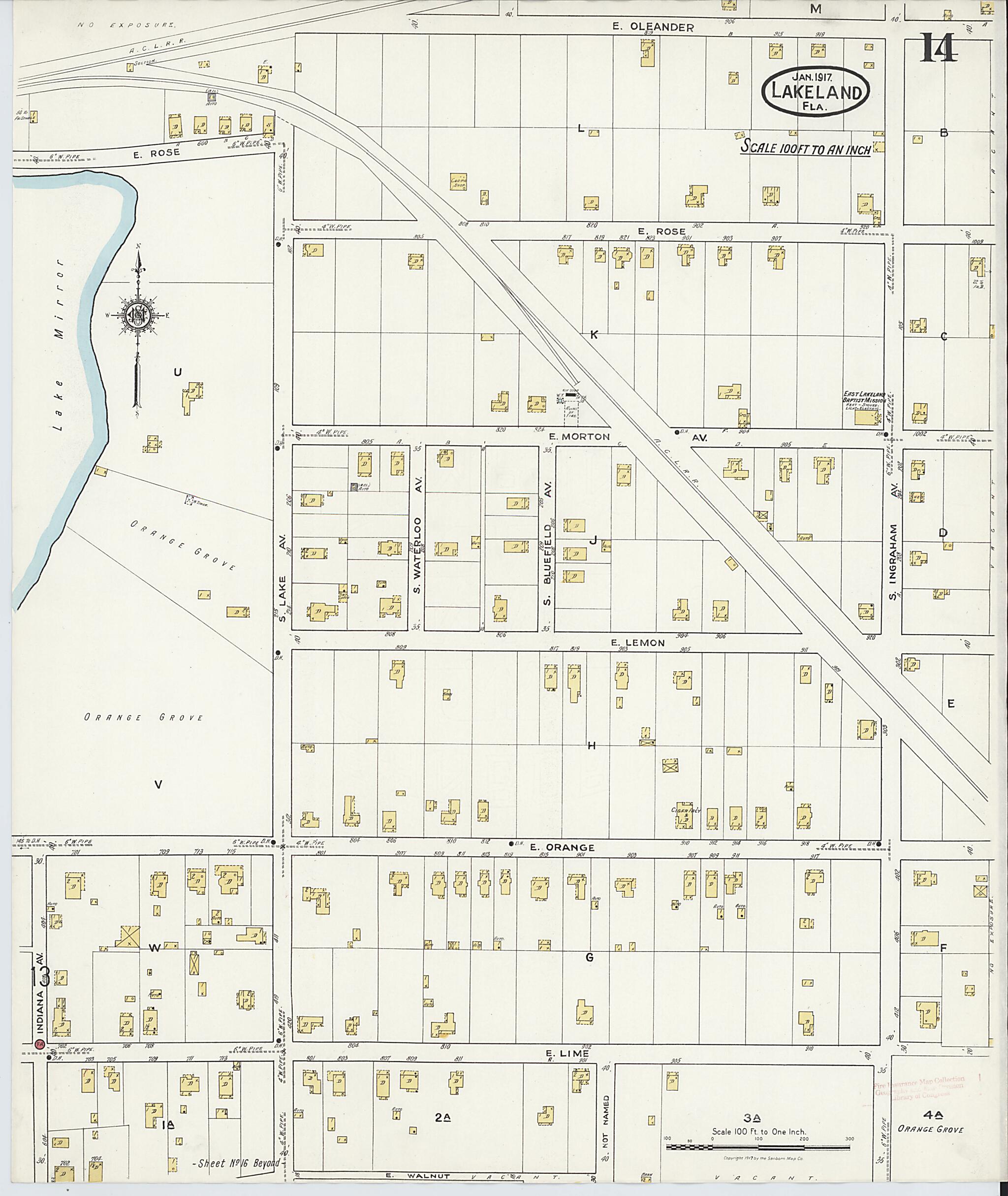 This old map of Lakeland, Polk County, Florida was created by Sanborn Map Company in 1917
