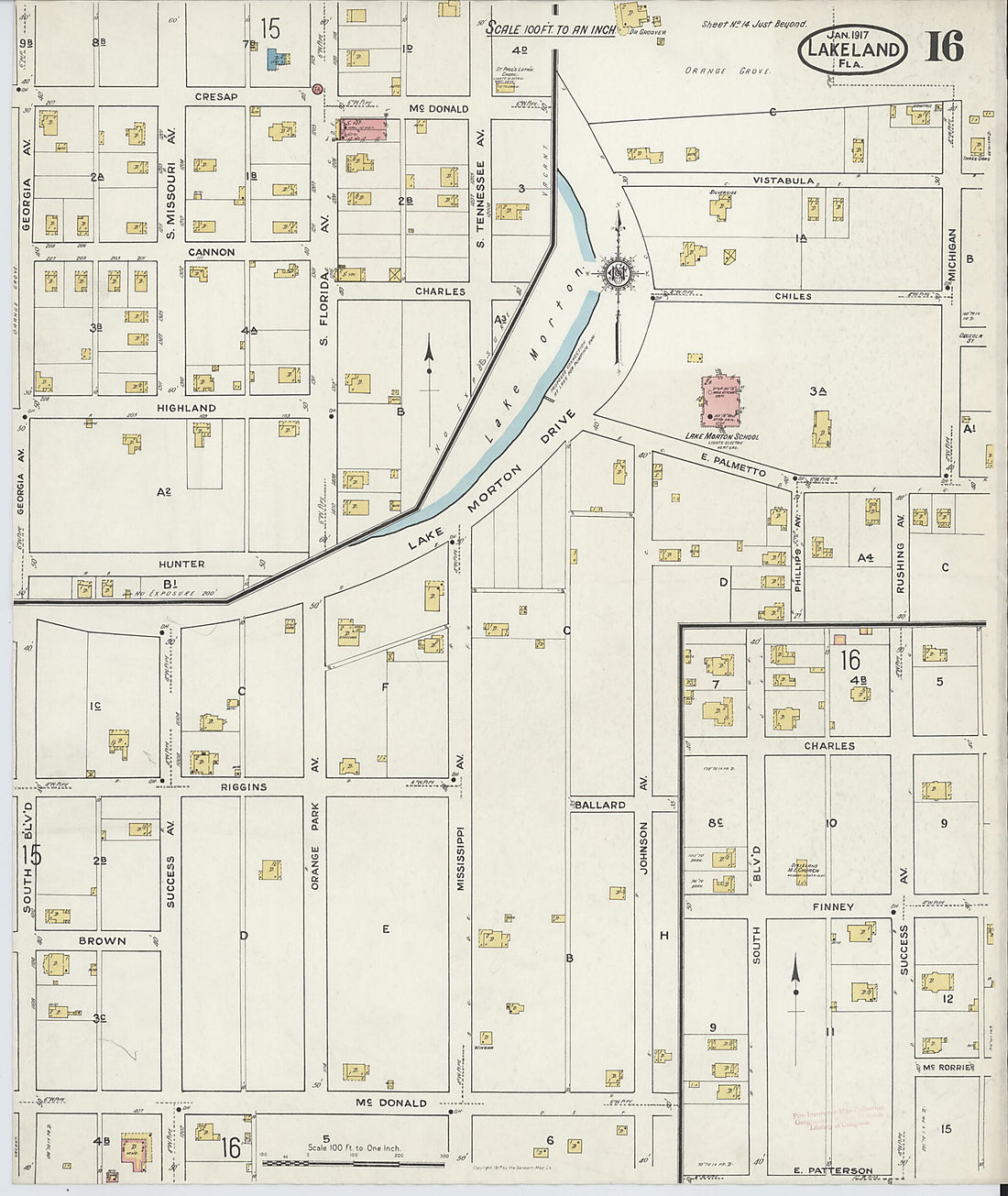 This old map of Lakeland, Polk County, Florida was created by Sanborn Map Company in 1917