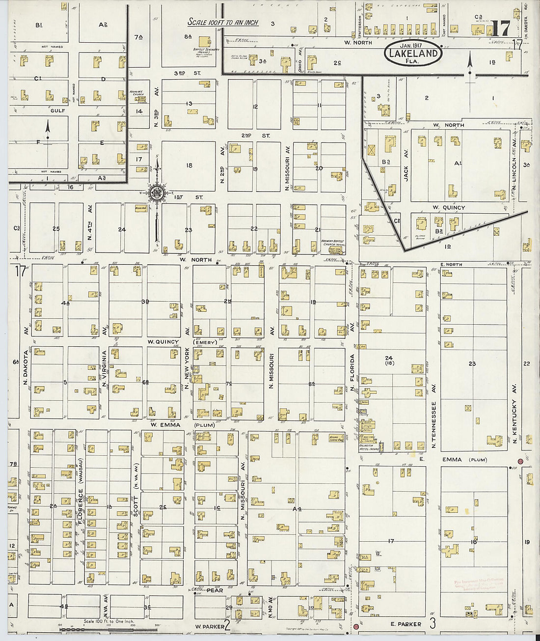 This old map of Lakeland, Polk County, Florida was created by Sanborn Map Company in 1917