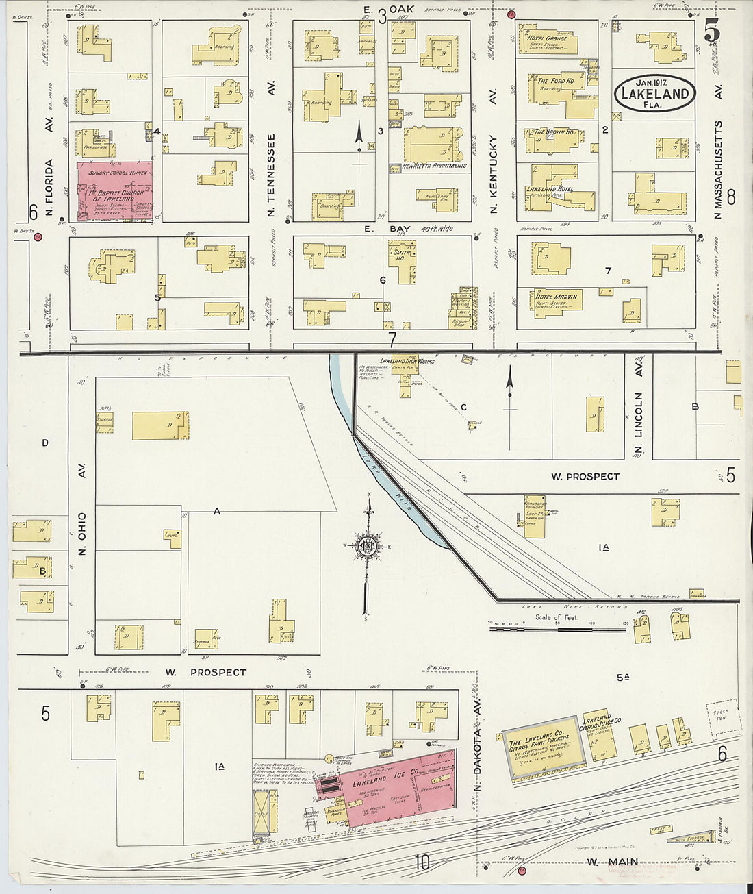 This old map of Lakeland, Polk County, Florida was created by Sanborn Map Company in 1917