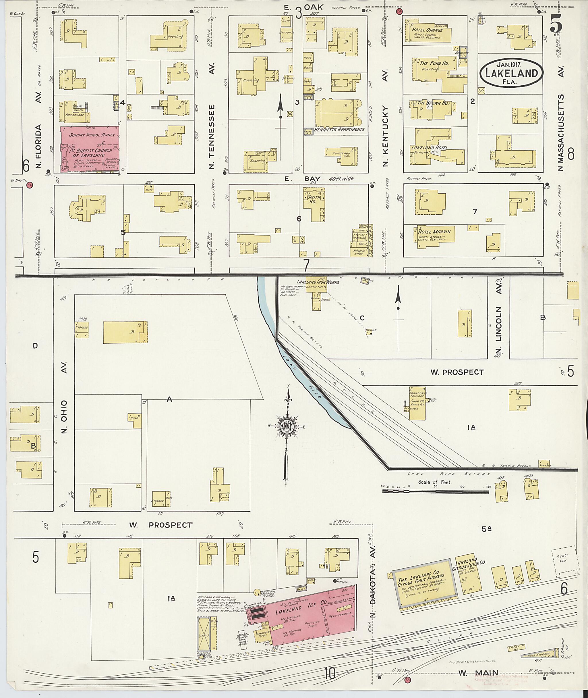 This old map of Lakeland, Polk County, Florida was created by Sanborn Map Company in 1917