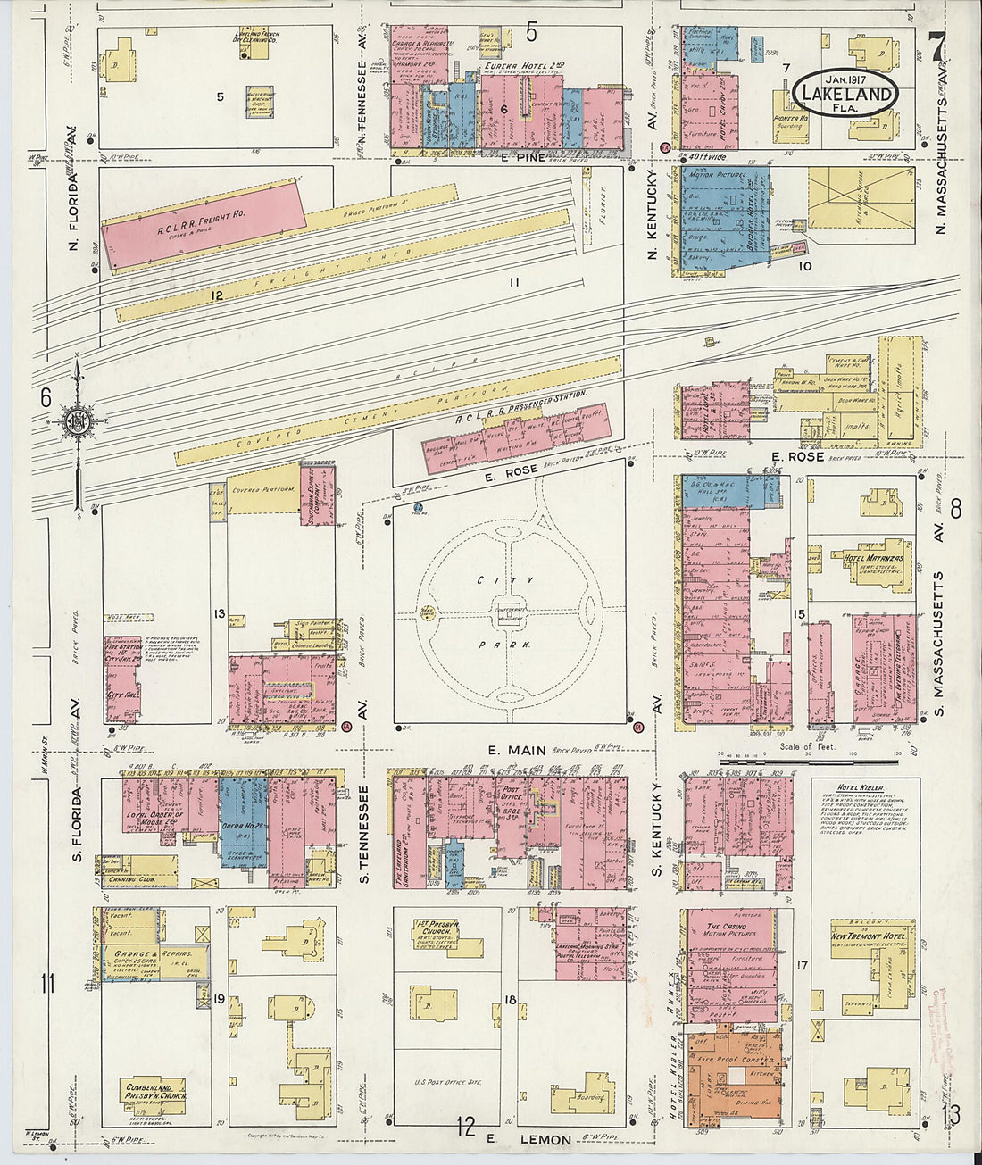 This old map of Lakeland, Polk County, Florida was created by Sanborn Map Company in 1917