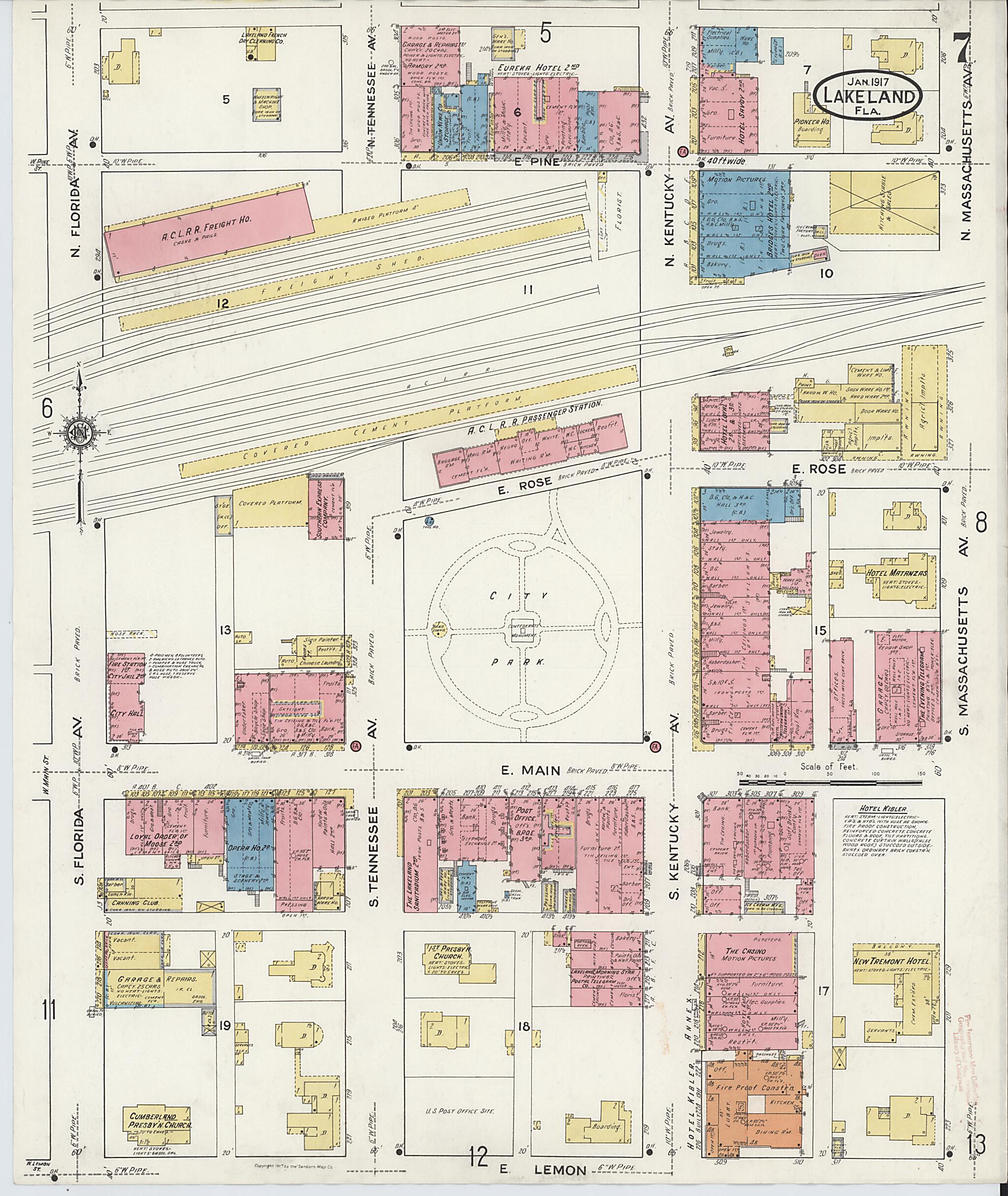 This old map of Lakeland, Polk County, Florida was created by Sanborn Map Company in 1917