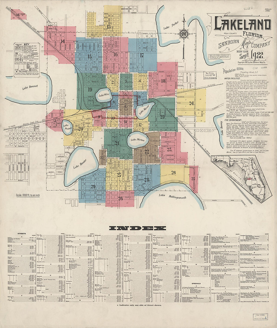 This old map of Lakeland, Polk County, Florida was created by Sanborn Map Company in 1922