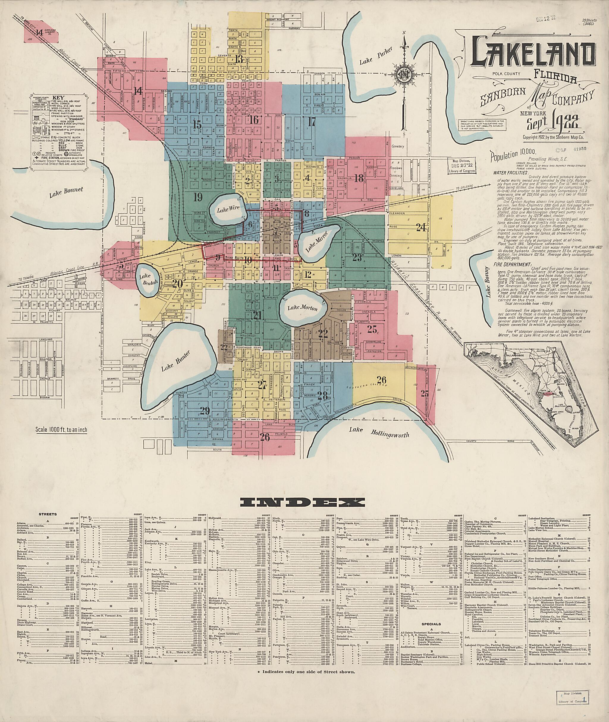 This old map of Lakeland, Polk County, Florida was created by Sanborn Map Company in 1922