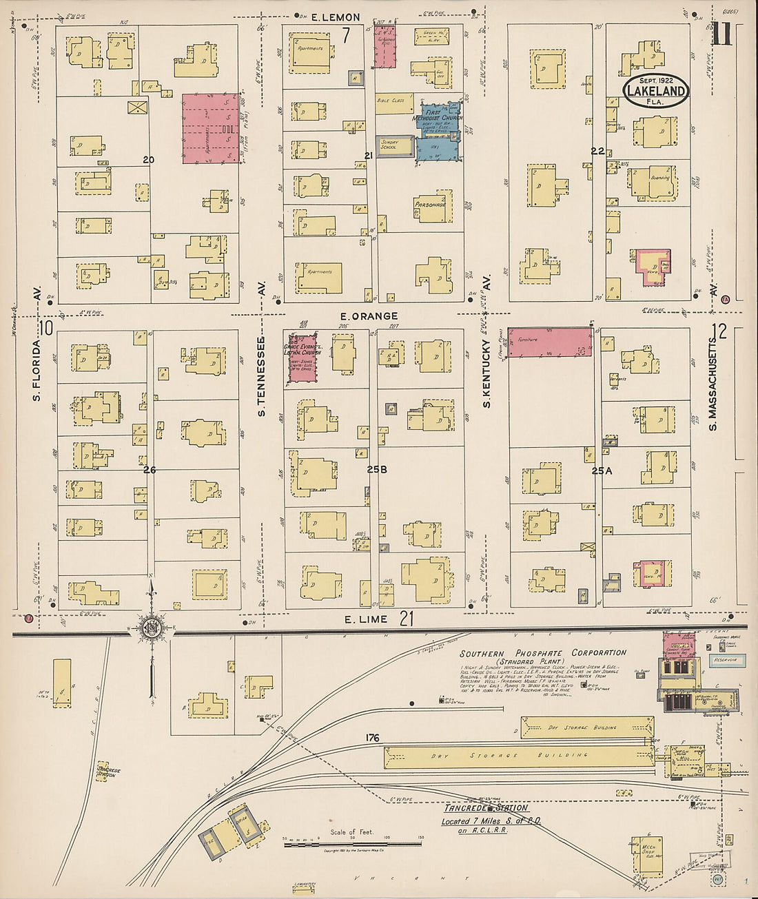 This old map of Lakeland, Polk County, Florida was created by Sanborn Map Company in 1922