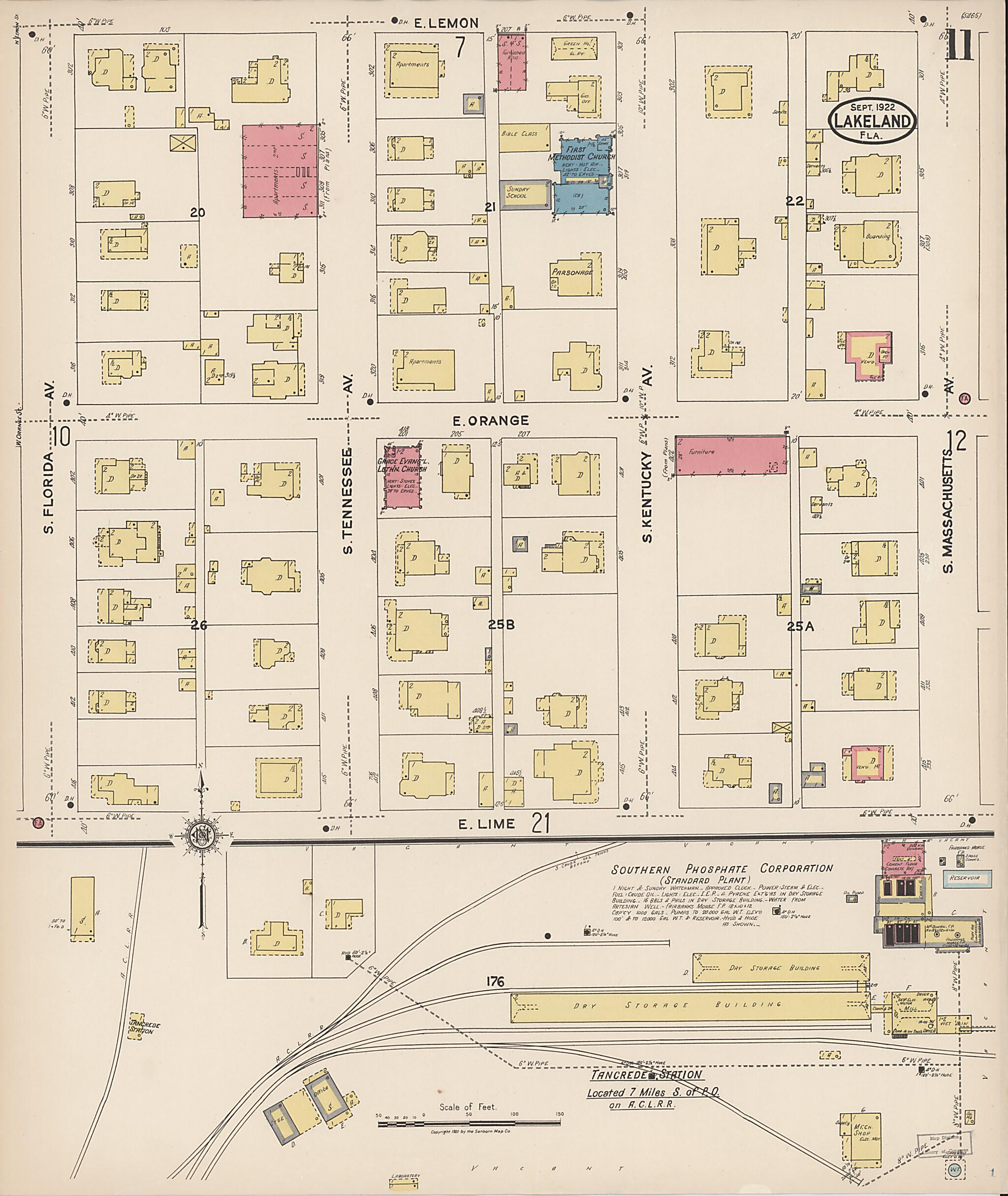 This old map of Lakeland, Polk County, Florida was created by Sanborn Map Company in 1922