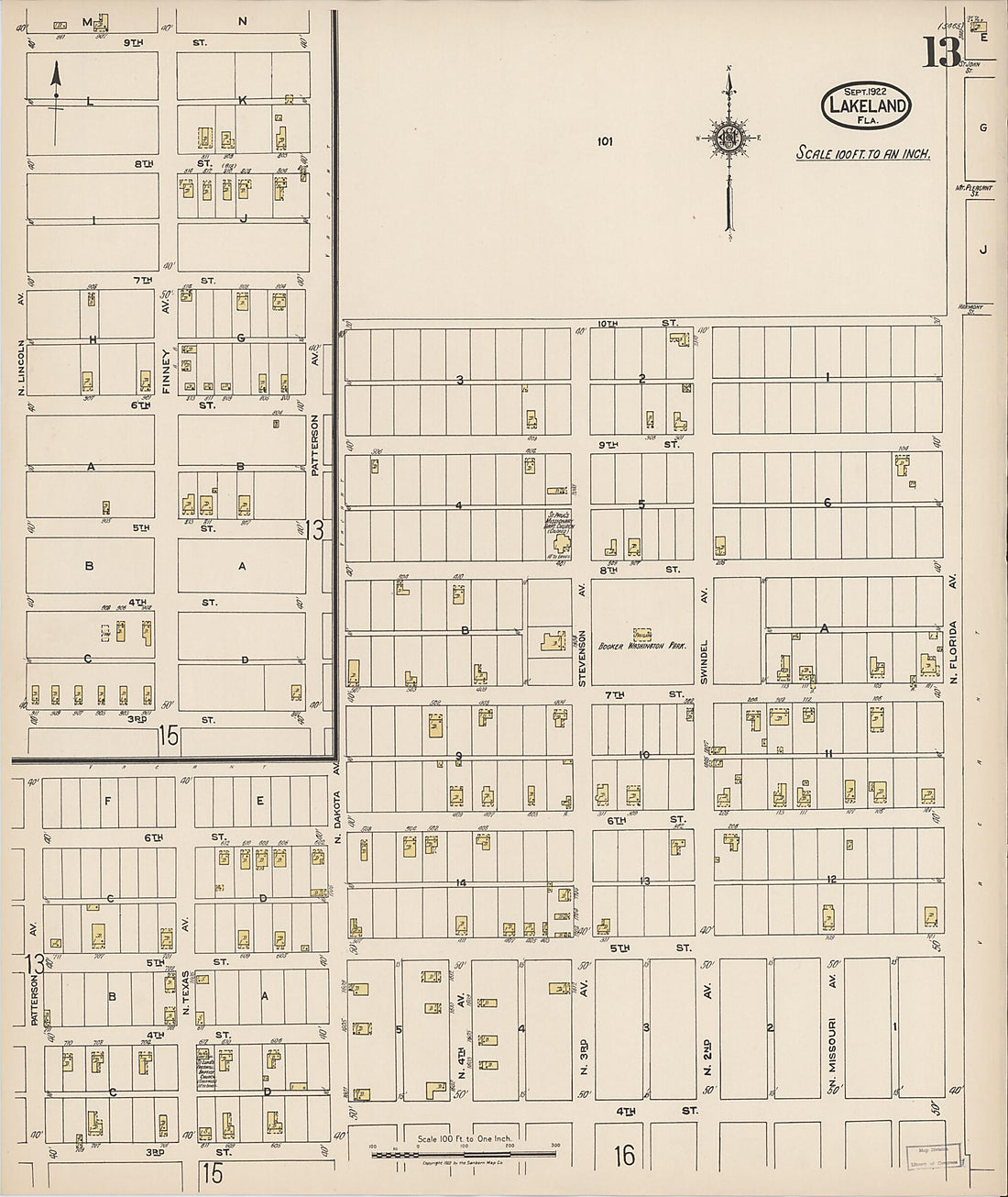 This old map of Lakeland, Polk County, Florida was created by Sanborn Map Company in 1922