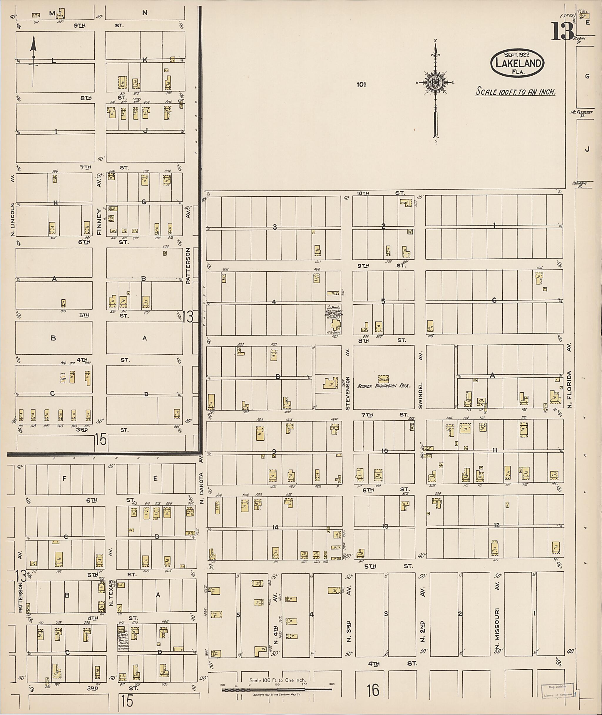 This old map of Lakeland, Polk County, Florida was created by Sanborn Map Company in 1922