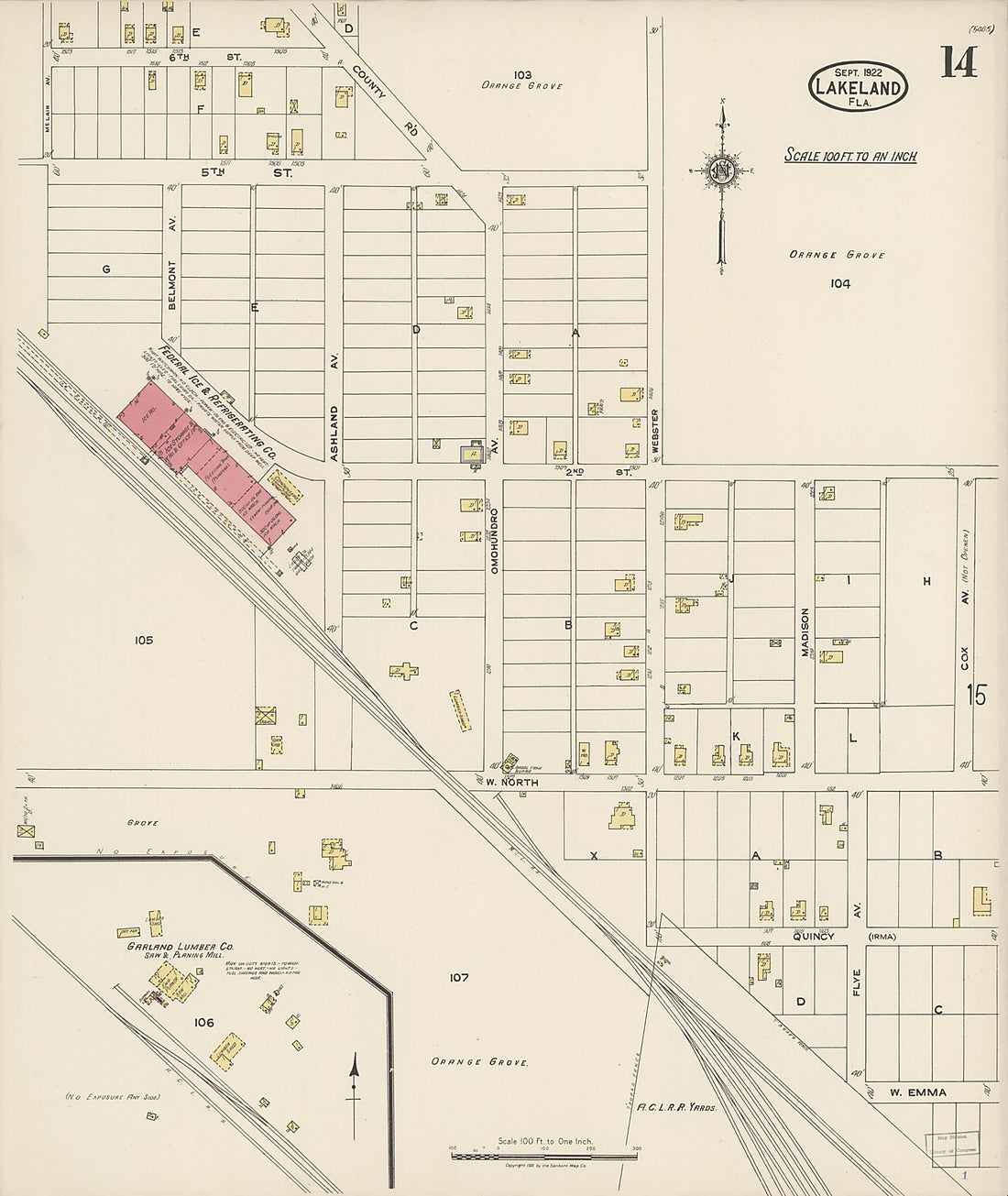 This old map of Lakeland, Polk County, Florida was created by Sanborn Map Company in 1922