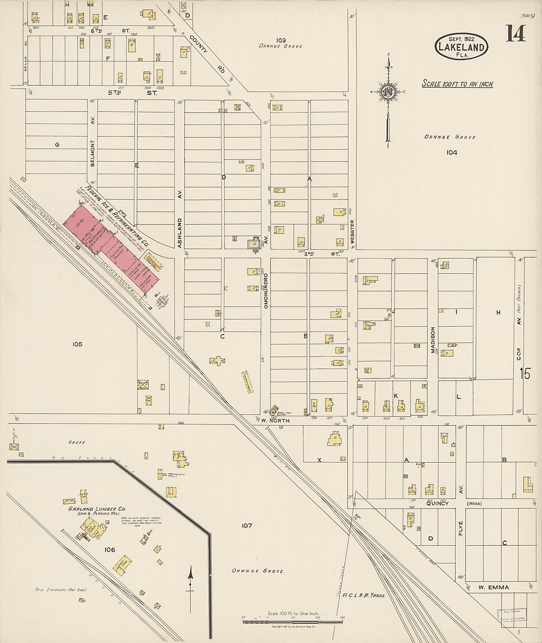 This old map of Lakeland, Polk County, Florida was created by Sanborn Map Company in 1922
