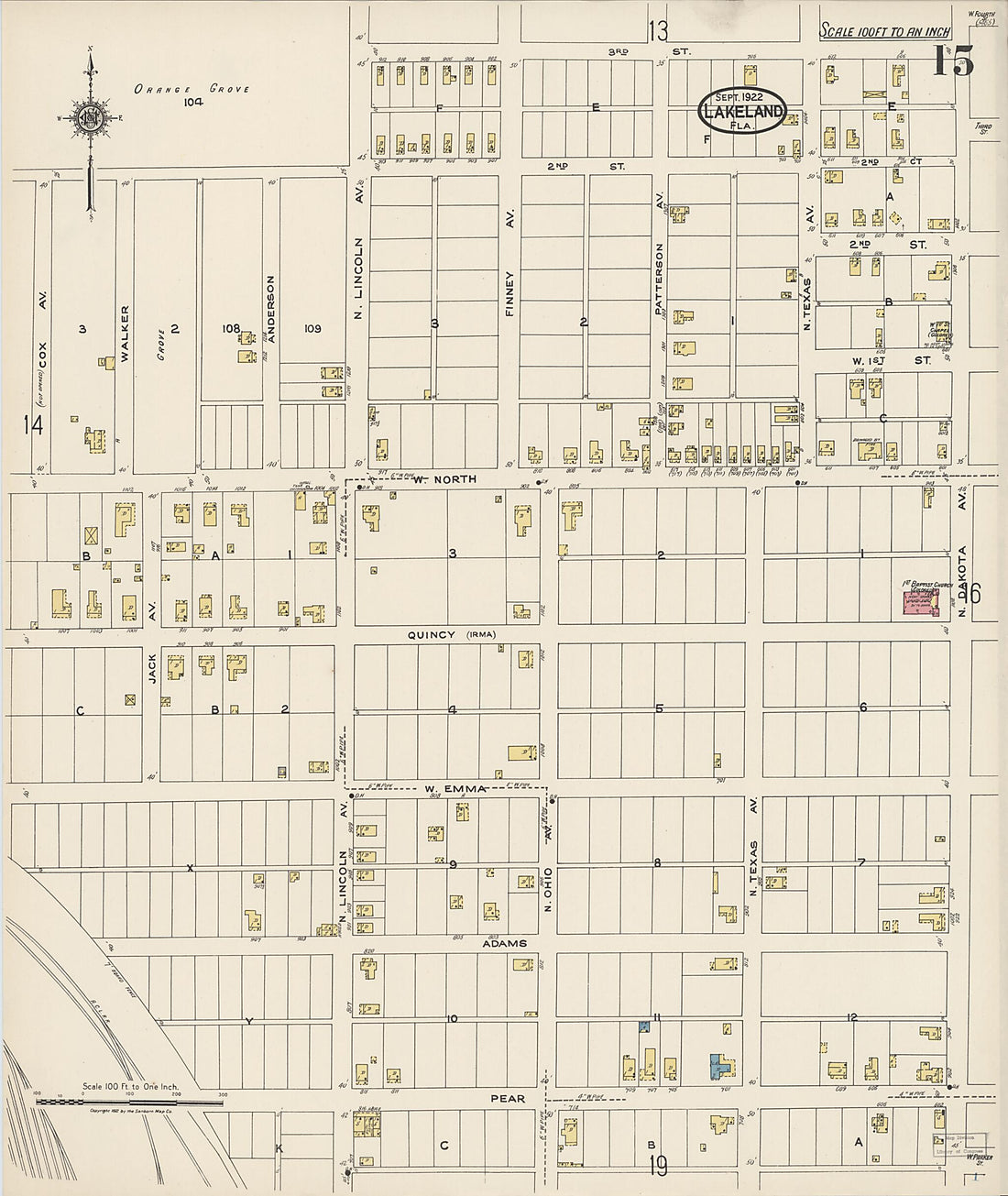 This old map of Lakeland, Polk County, Florida was created by Sanborn Map Company in 1922