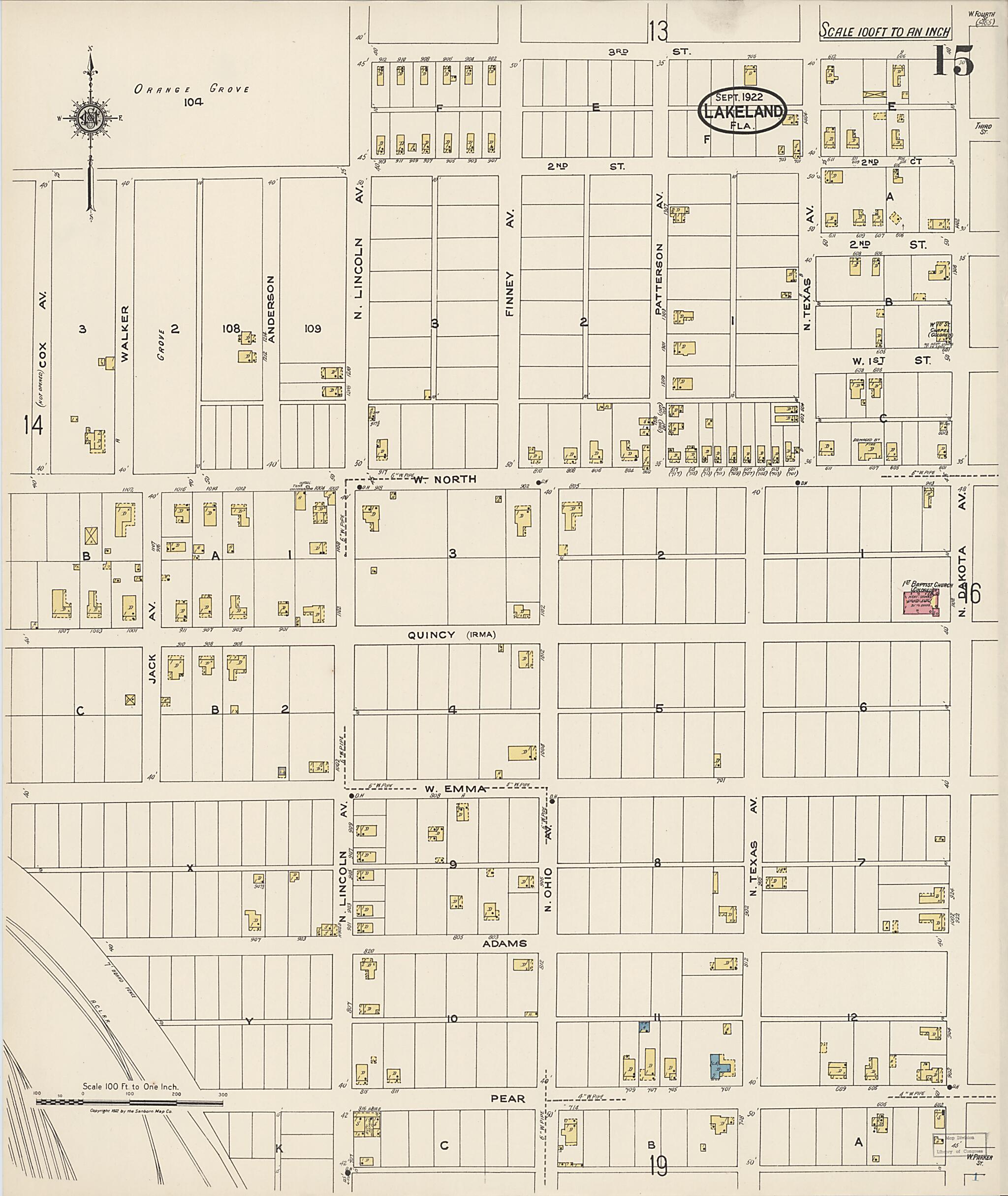 This old map of Lakeland, Polk County, Florida was created by Sanborn Map Company in 1922