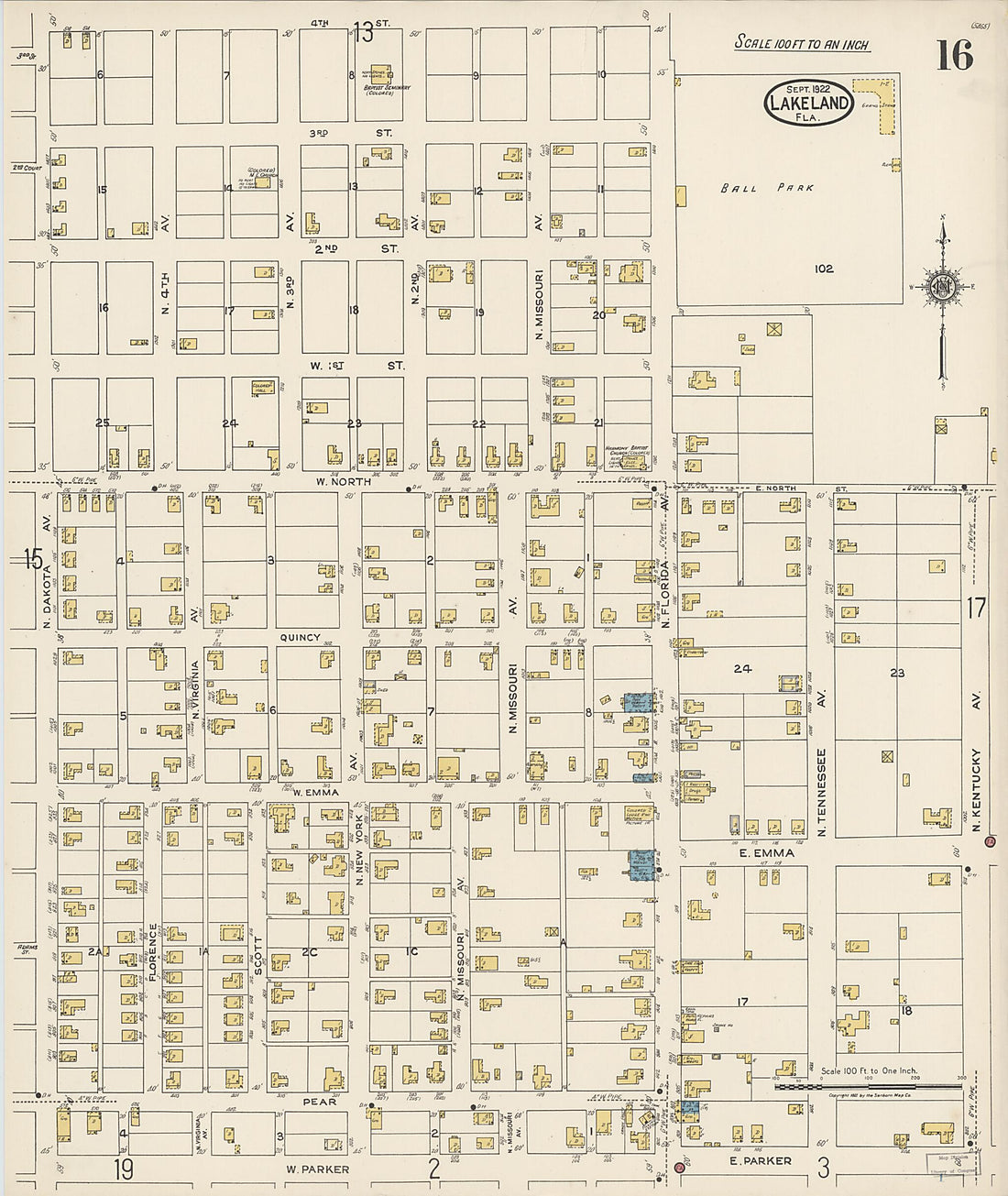 This old map of Lakeland, Polk County, Florida was created by Sanborn Map Company in 1922
