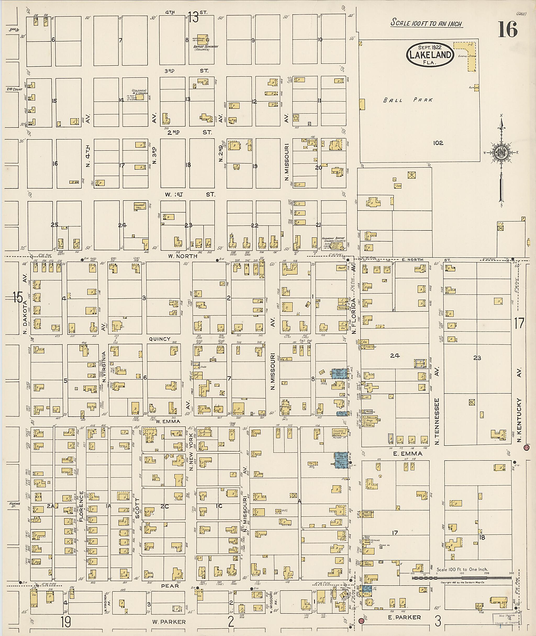 This old map of Lakeland, Polk County, Florida was created by Sanborn Map Company in 1922
