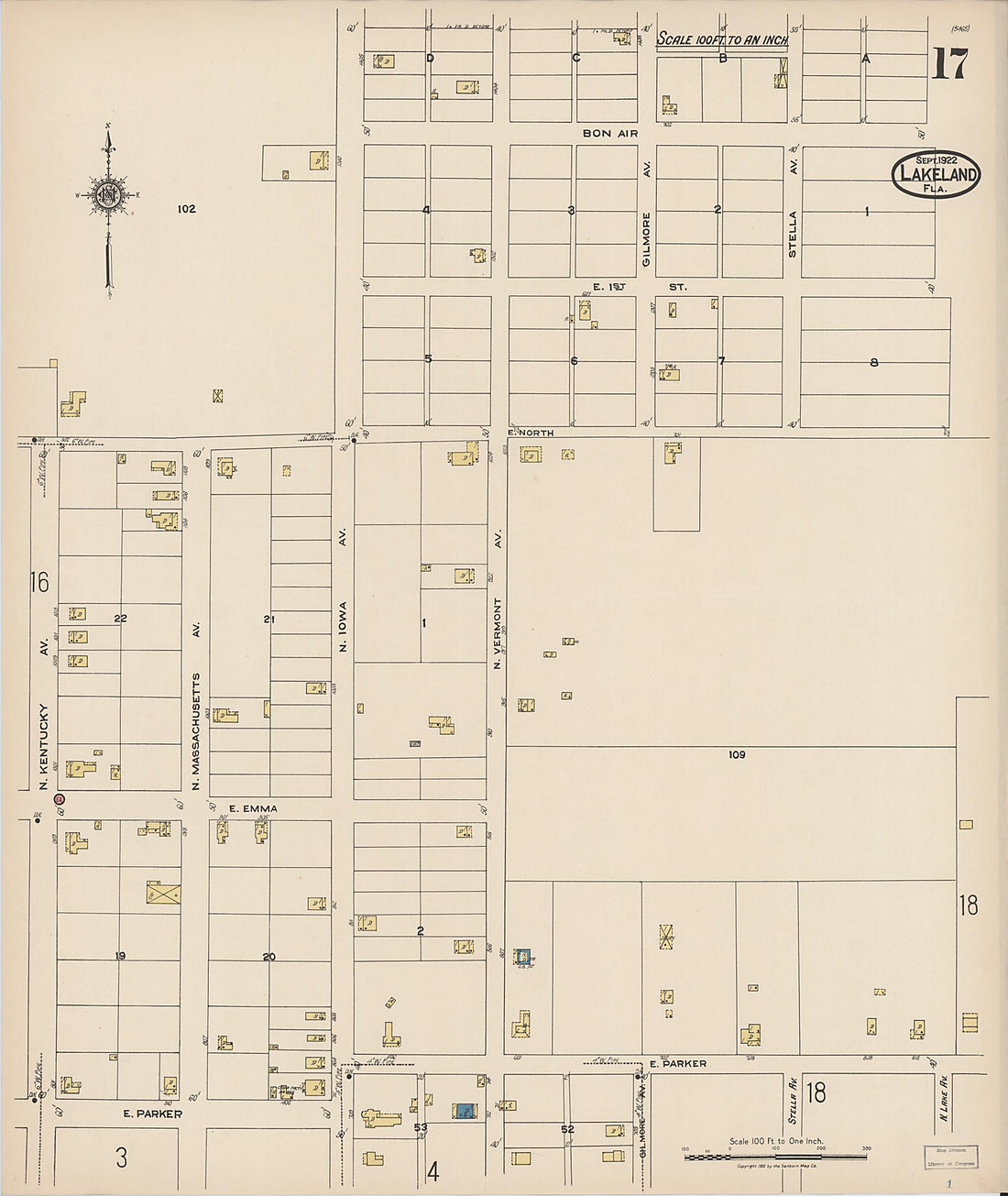 This old map of Lakeland, Polk County, Florida was created by Sanborn Map Company in 1922
