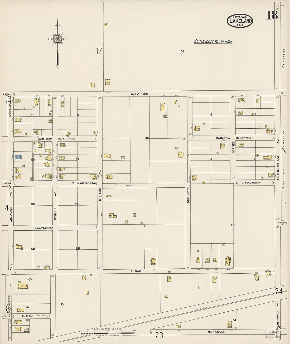 This old map of Lakeland, Polk County, Florida was created by Sanborn Map Company in 1922