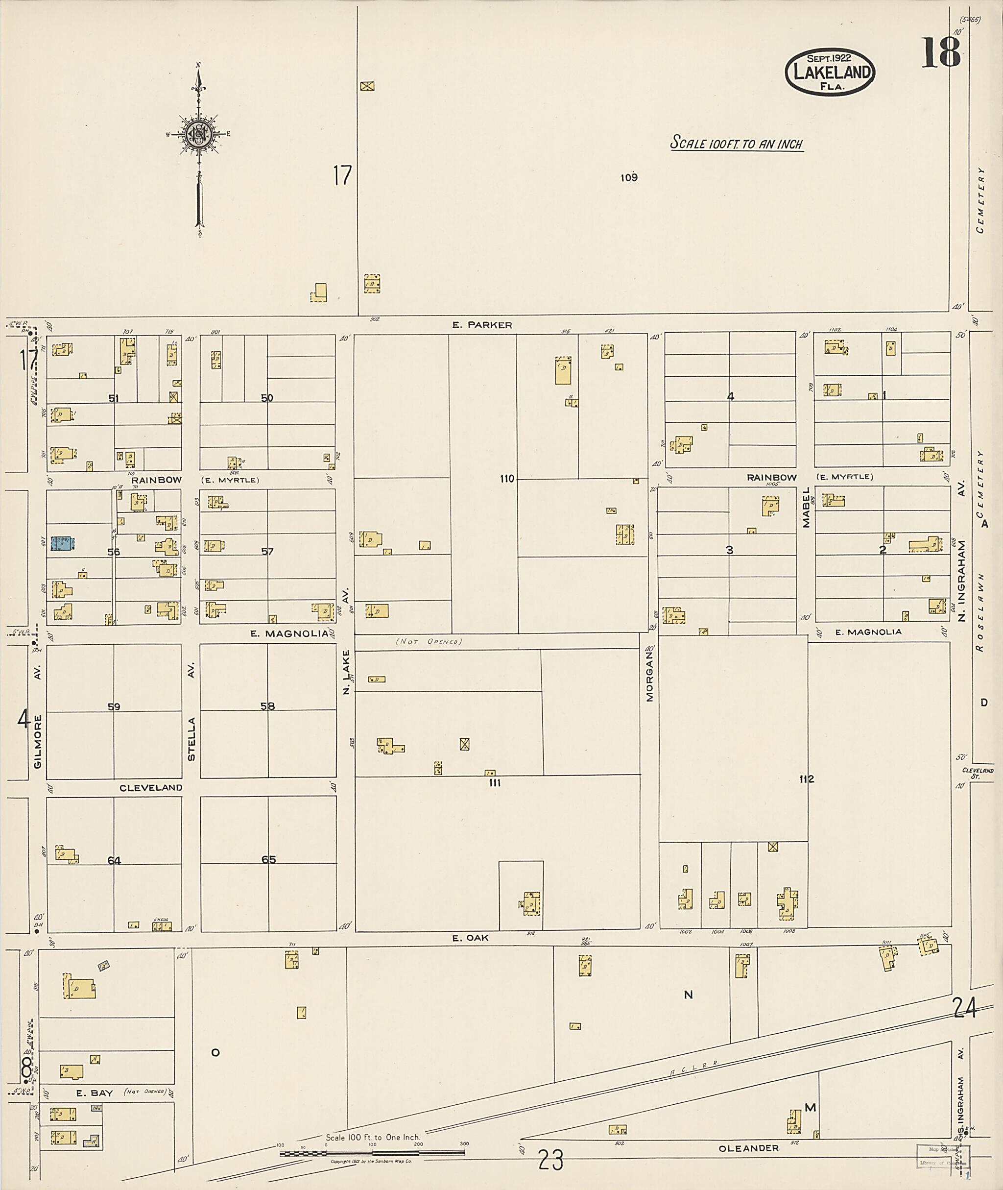 This old map of Lakeland, Polk County, Florida was created by Sanborn Map Company in 1922