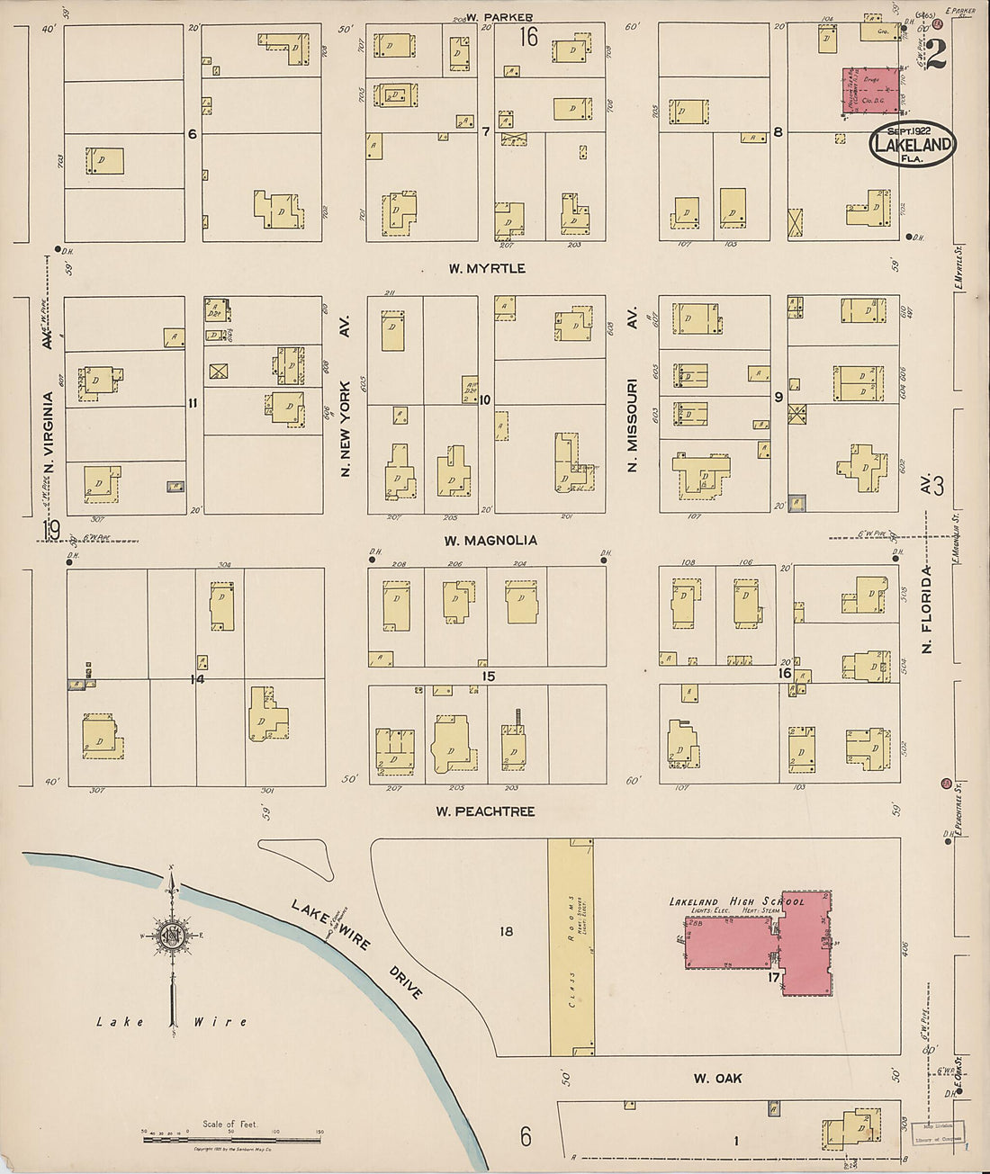 This old map of Lakeland, Polk County, Florida was created by Sanborn Map Company in 1922