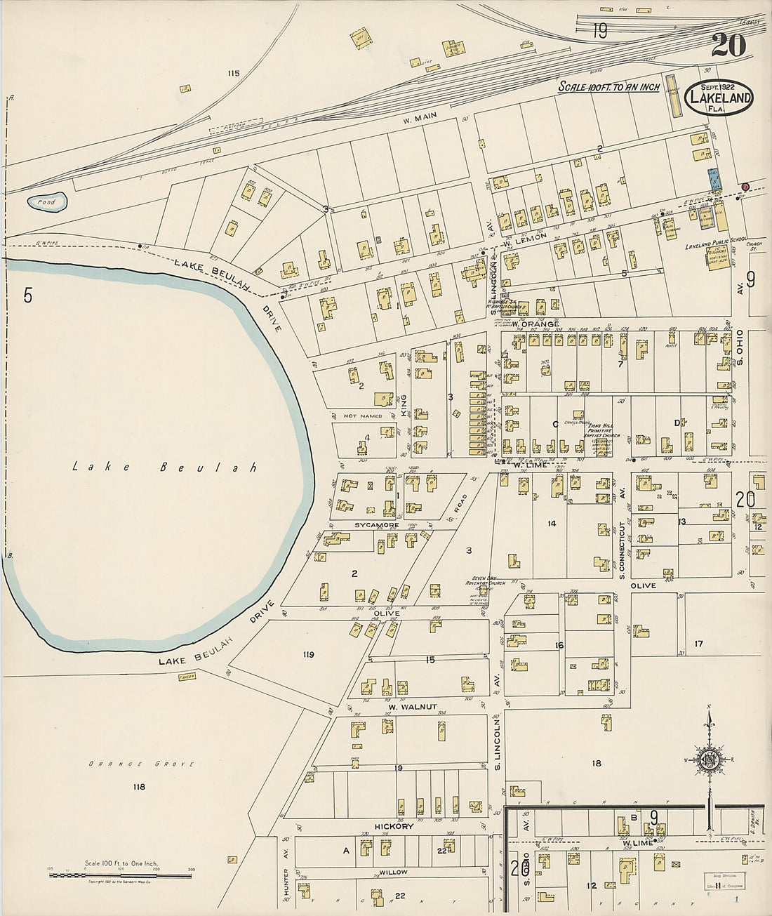 This old map of Lakeland, Polk County, Florida was created by Sanborn Map Company in 1922