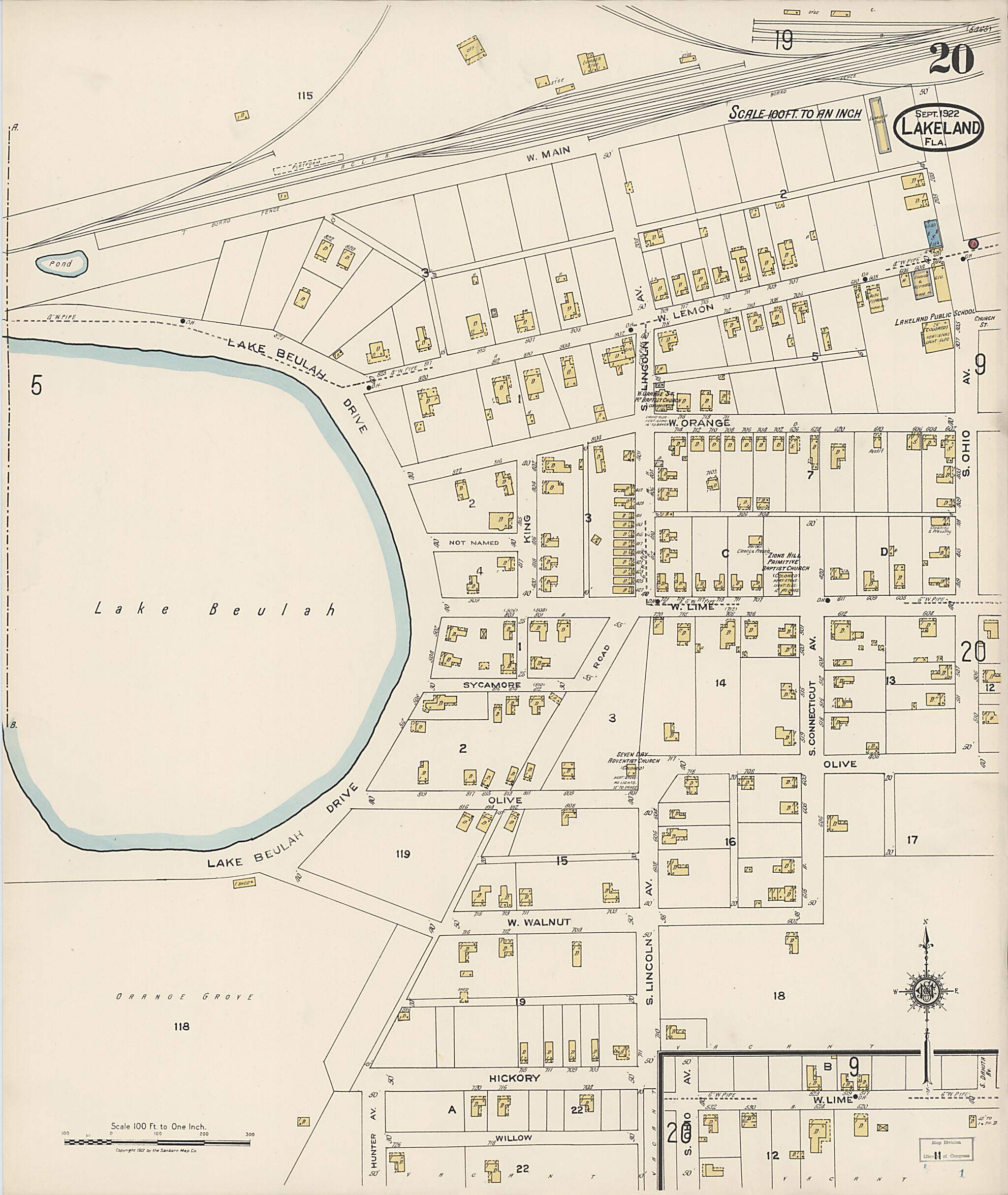 This old map of Lakeland, Polk County, Florida was created by Sanborn Map Company in 1922