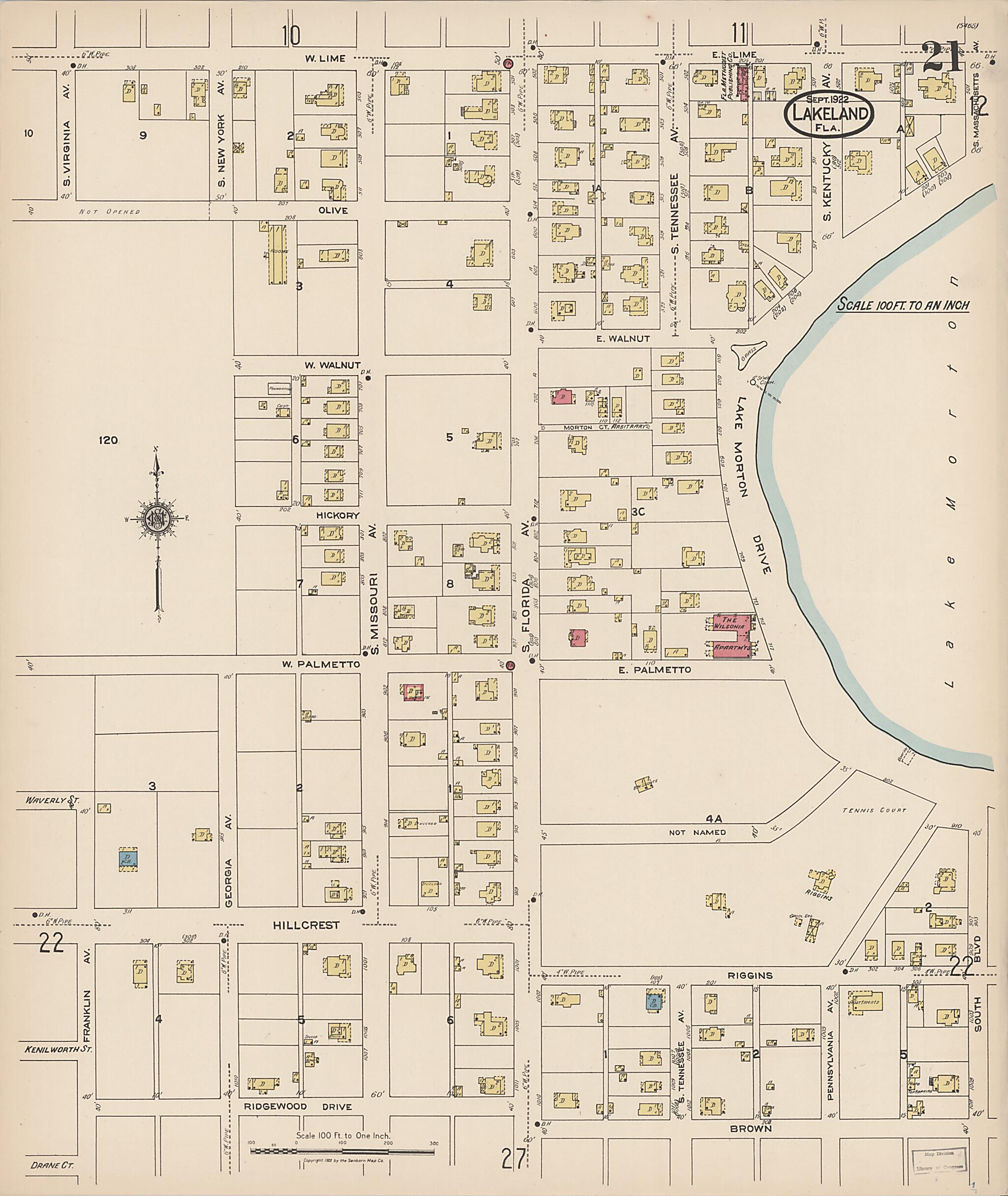 This old map of Lakeland, Polk County, Florida was created by Sanborn Map Company in 1922