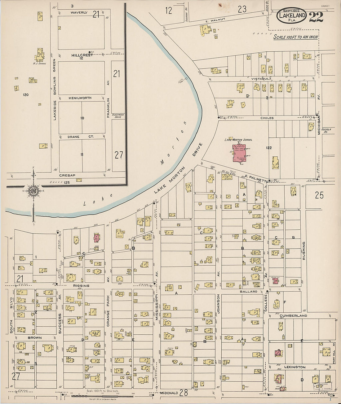 This old map of Lakeland, Polk County, Florida was created by Sanborn Map Company in 1922