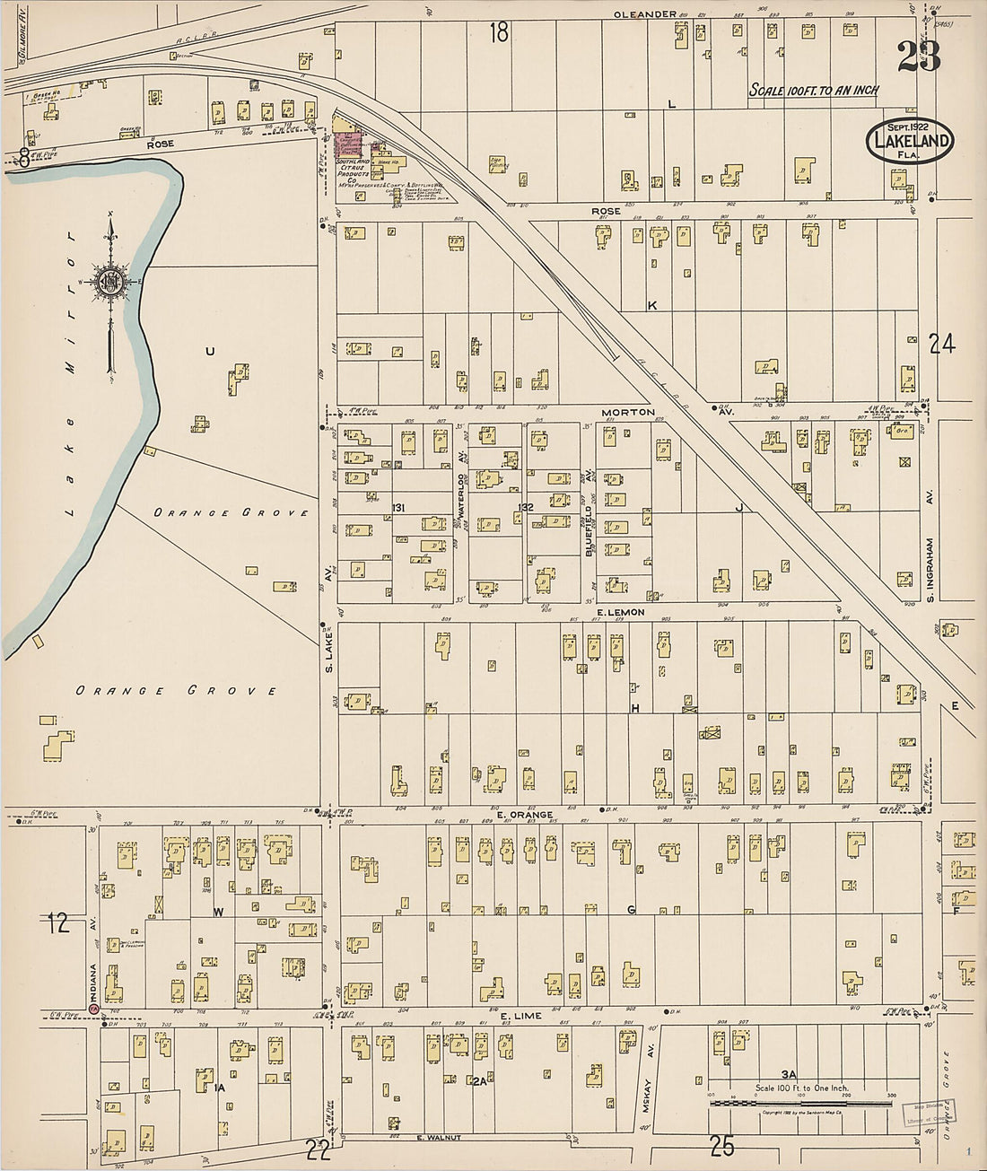 This old map of Lakeland, Polk County, Florida was created by Sanborn Map Company in 1922