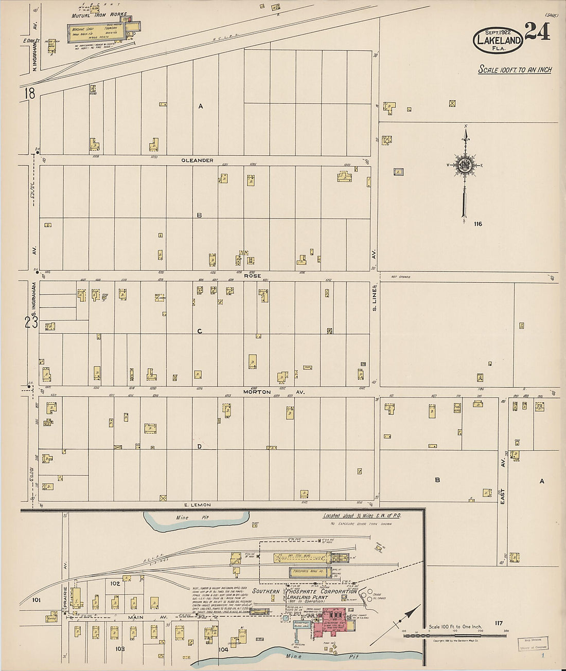 This old map of Lakeland, Polk County, Florida was created by Sanborn Map Company in 1922