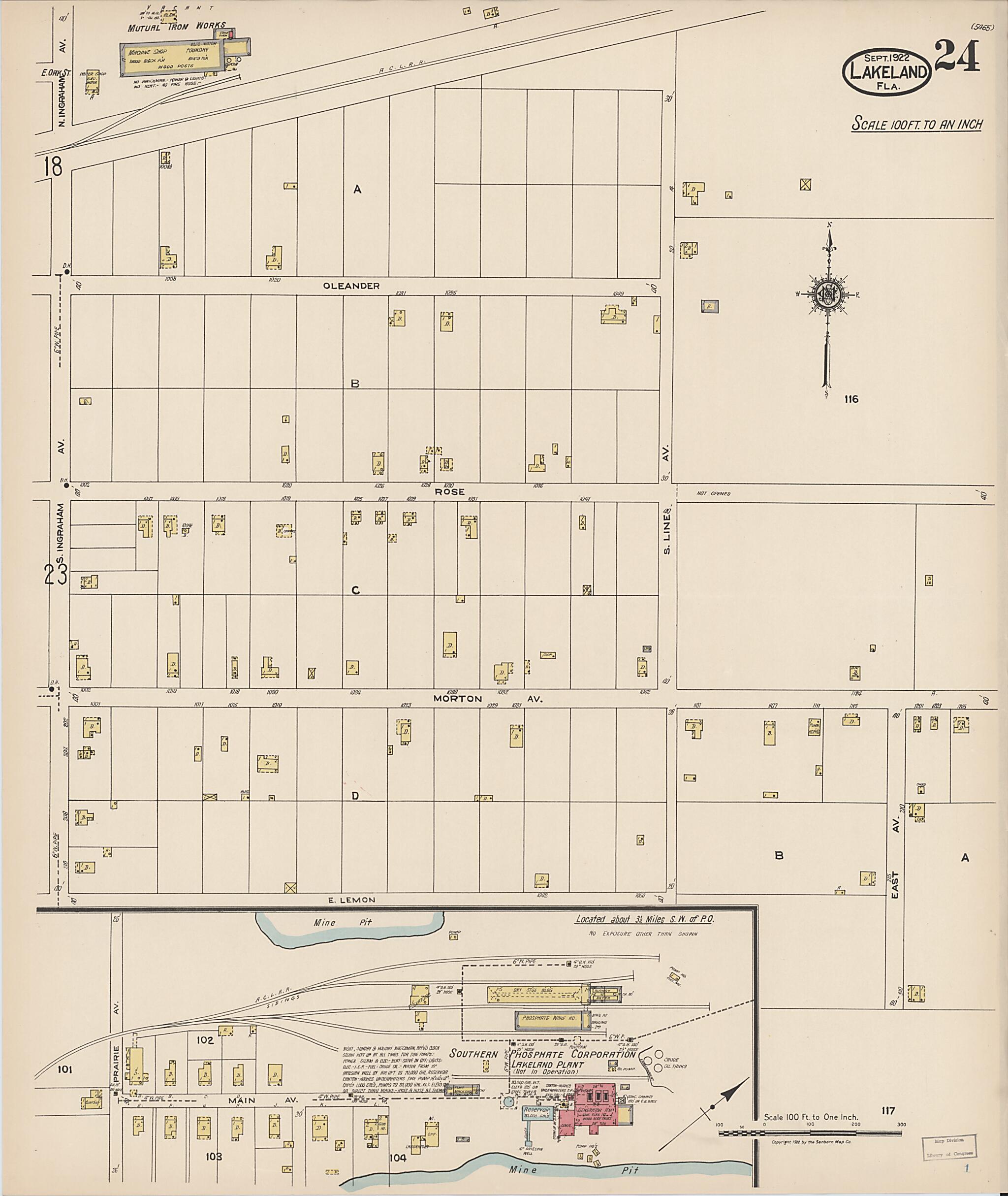 This old map of Lakeland, Polk County, Florida was created by Sanborn Map Company in 1922