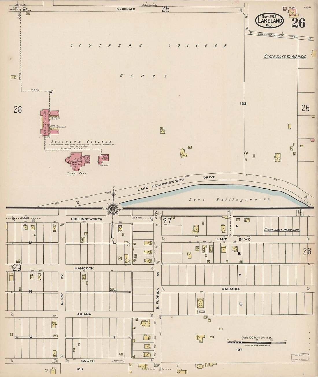 This old map of Lakeland, Polk County, Florida was created by Sanborn Map Company in 1922