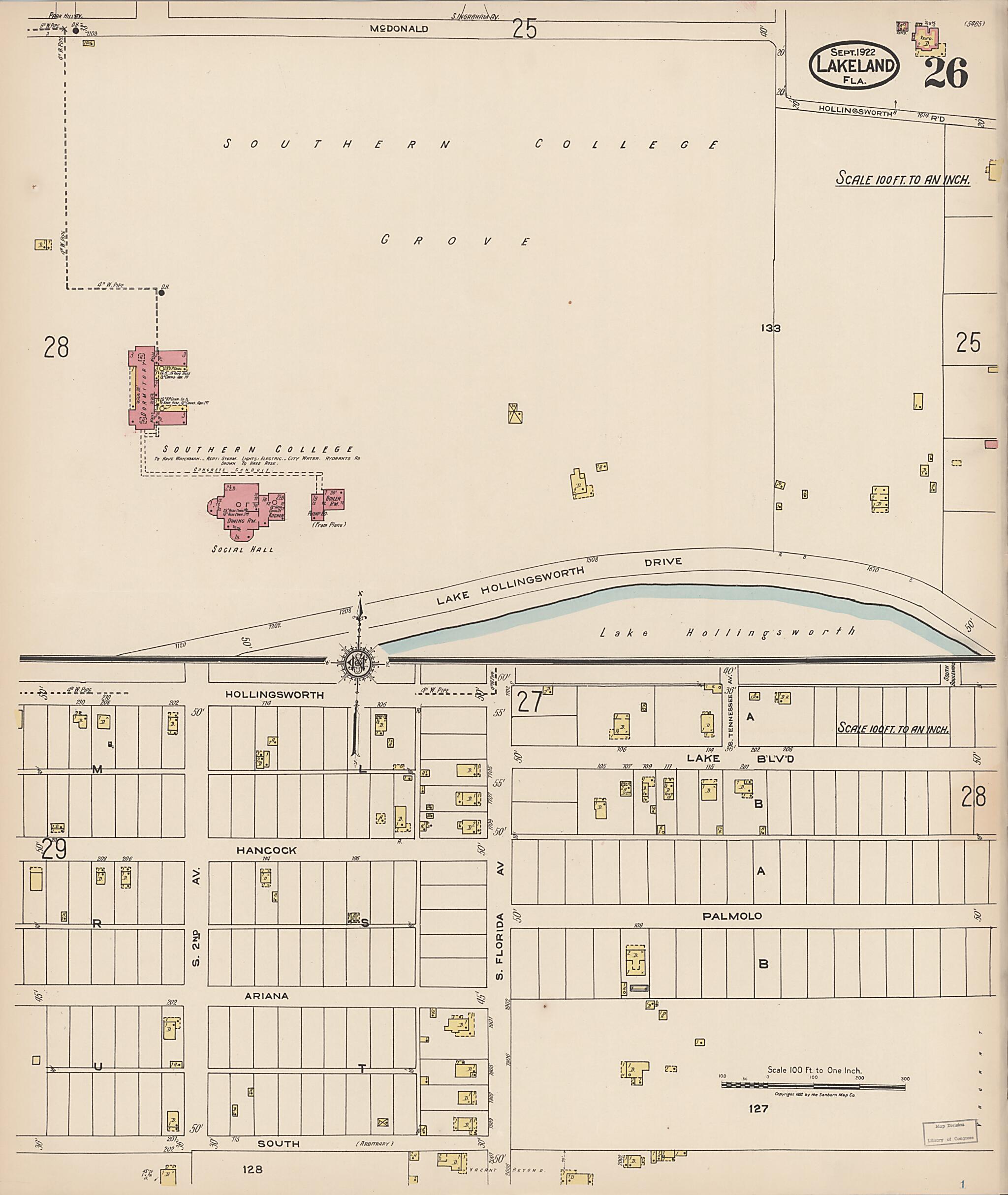 This old map of Lakeland, Polk County, Florida was created by Sanborn Map Company in 1922