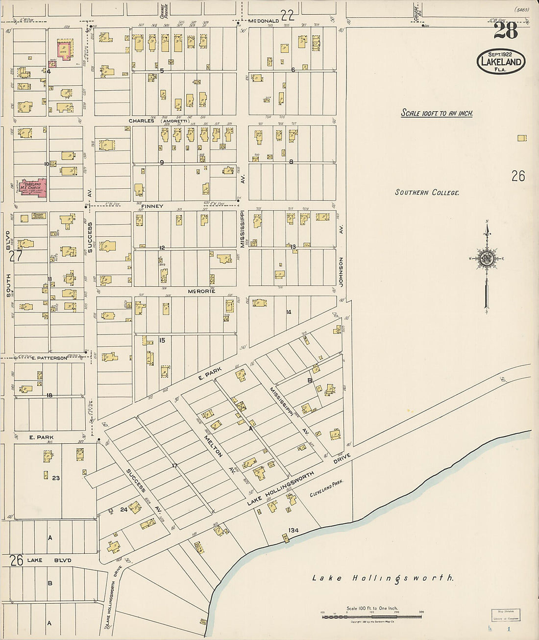 This old map of Lakeland, Polk County, Florida was created by Sanborn Map Company in 1922