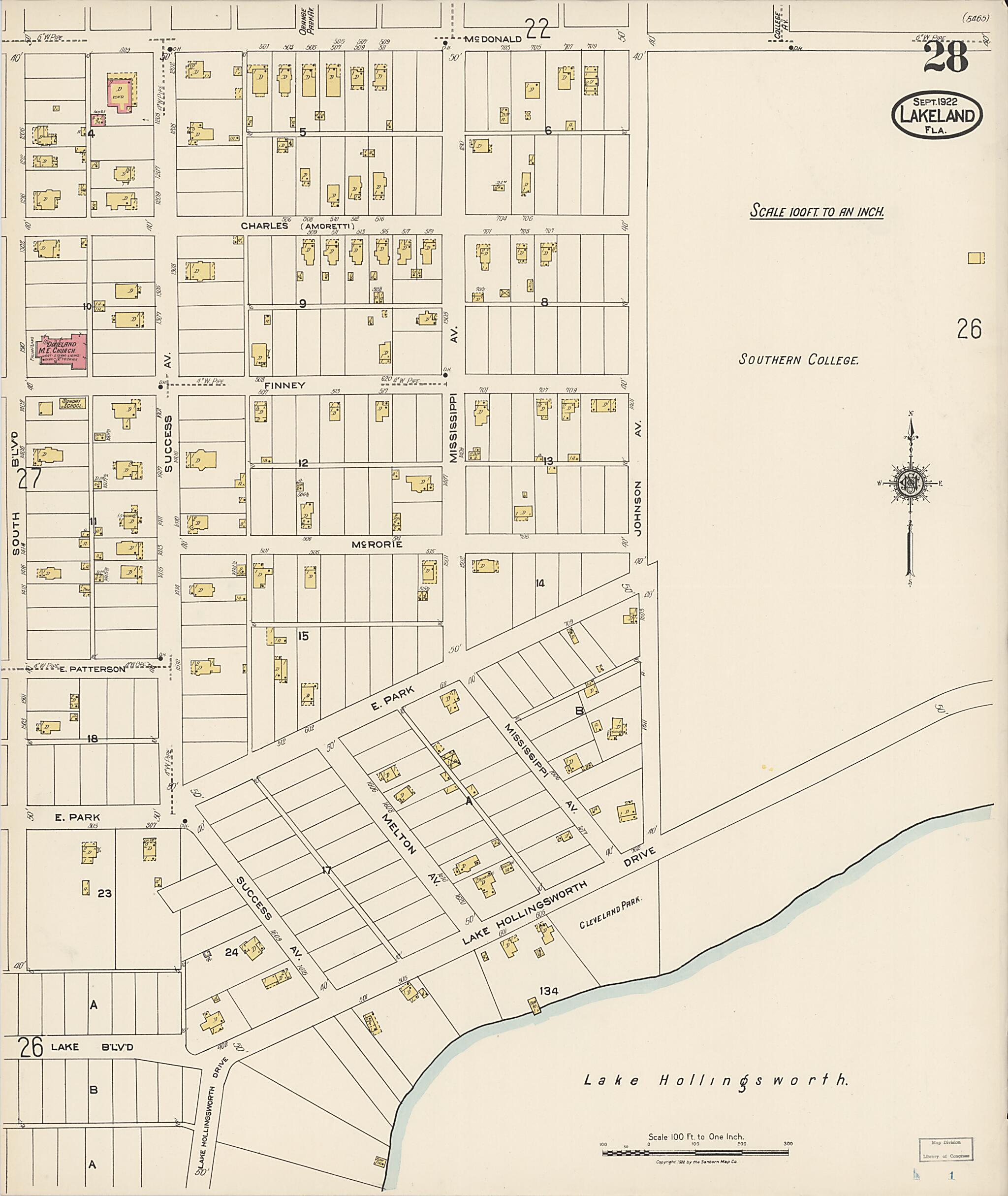 This old map of Lakeland, Polk County, Florida was created by Sanborn Map Company in 1922