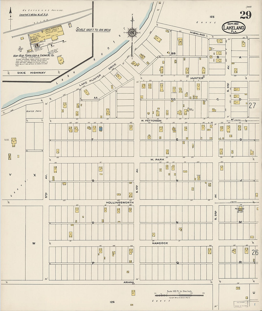 This old map of Lakeland, Polk County, Florida was created by Sanborn Map Company in 1922
