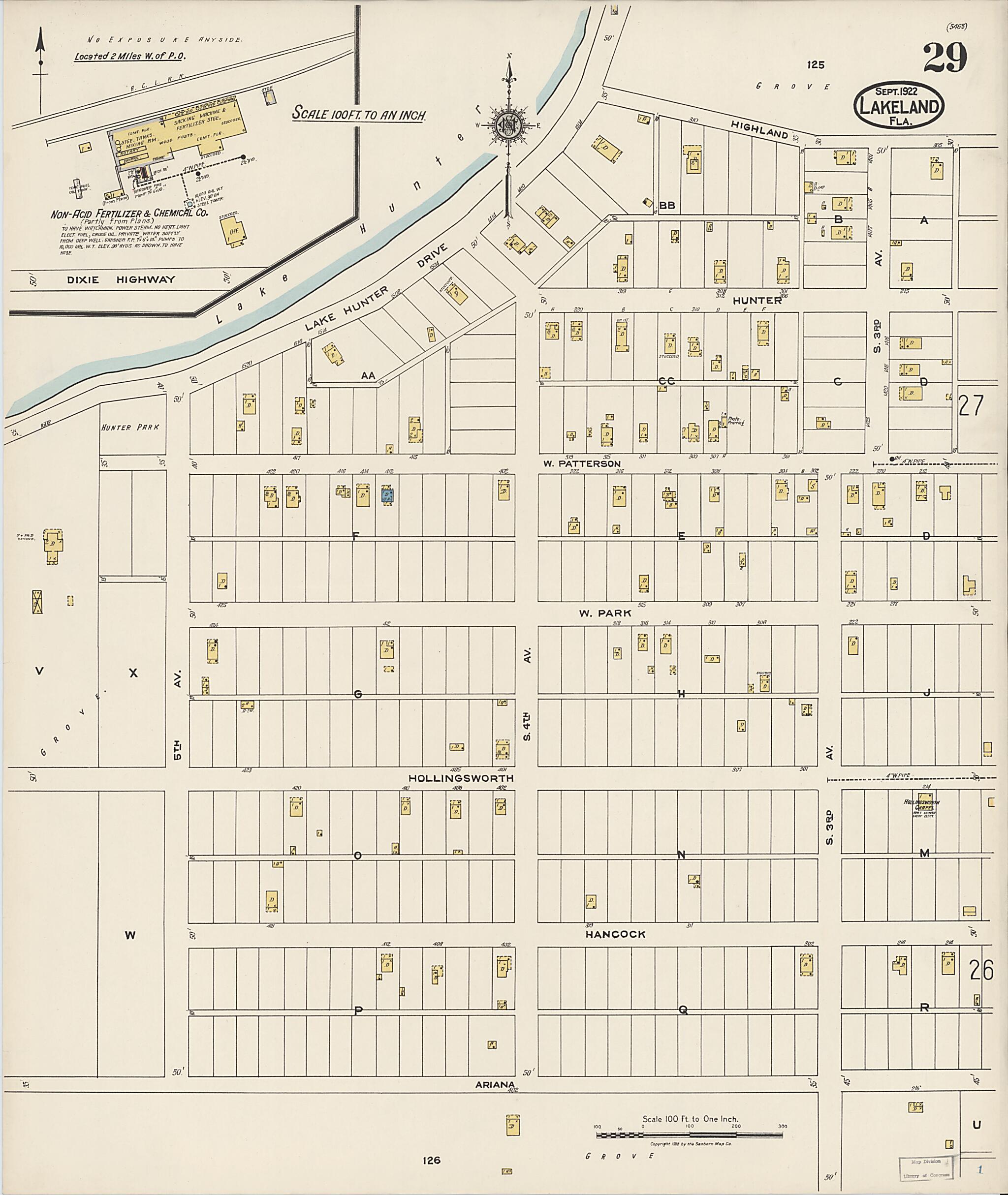 This old map of Lakeland, Polk County, Florida was created by Sanborn Map Company in 1922