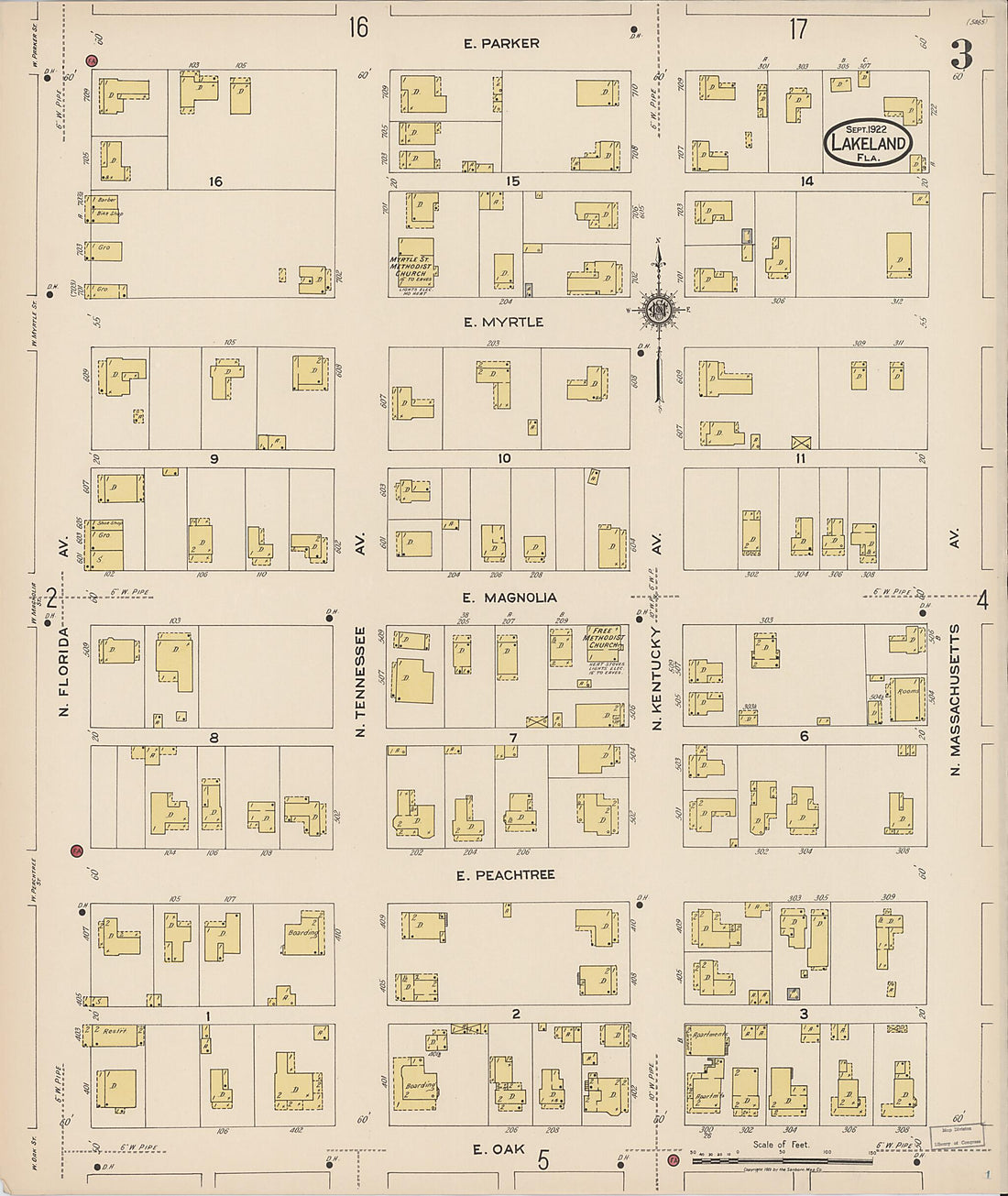 This old map of Lakeland, Polk County, Florida was created by Sanborn Map Company in 1922