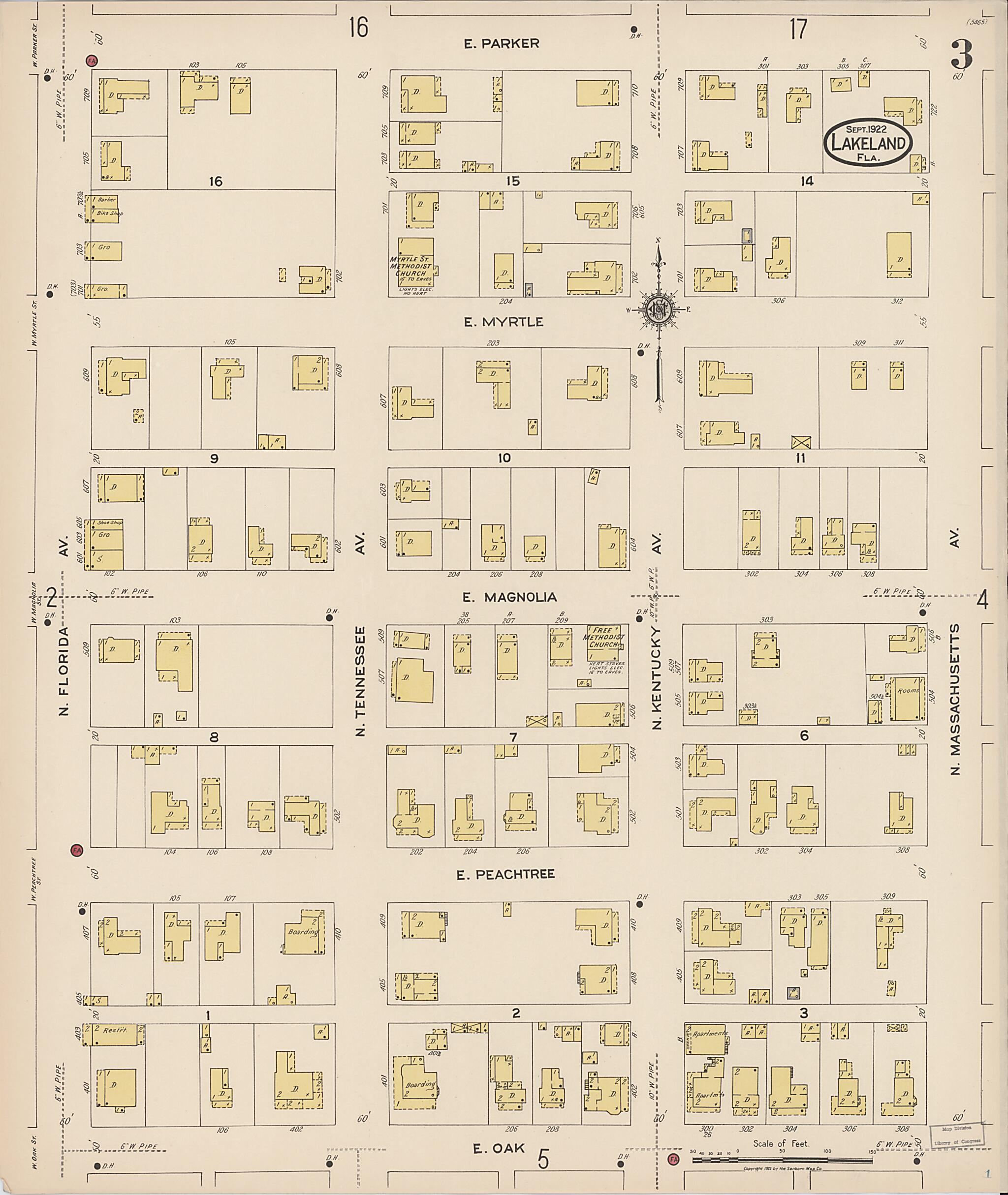 This old map of Lakeland, Polk County, Florida was created by Sanborn Map Company in 1922